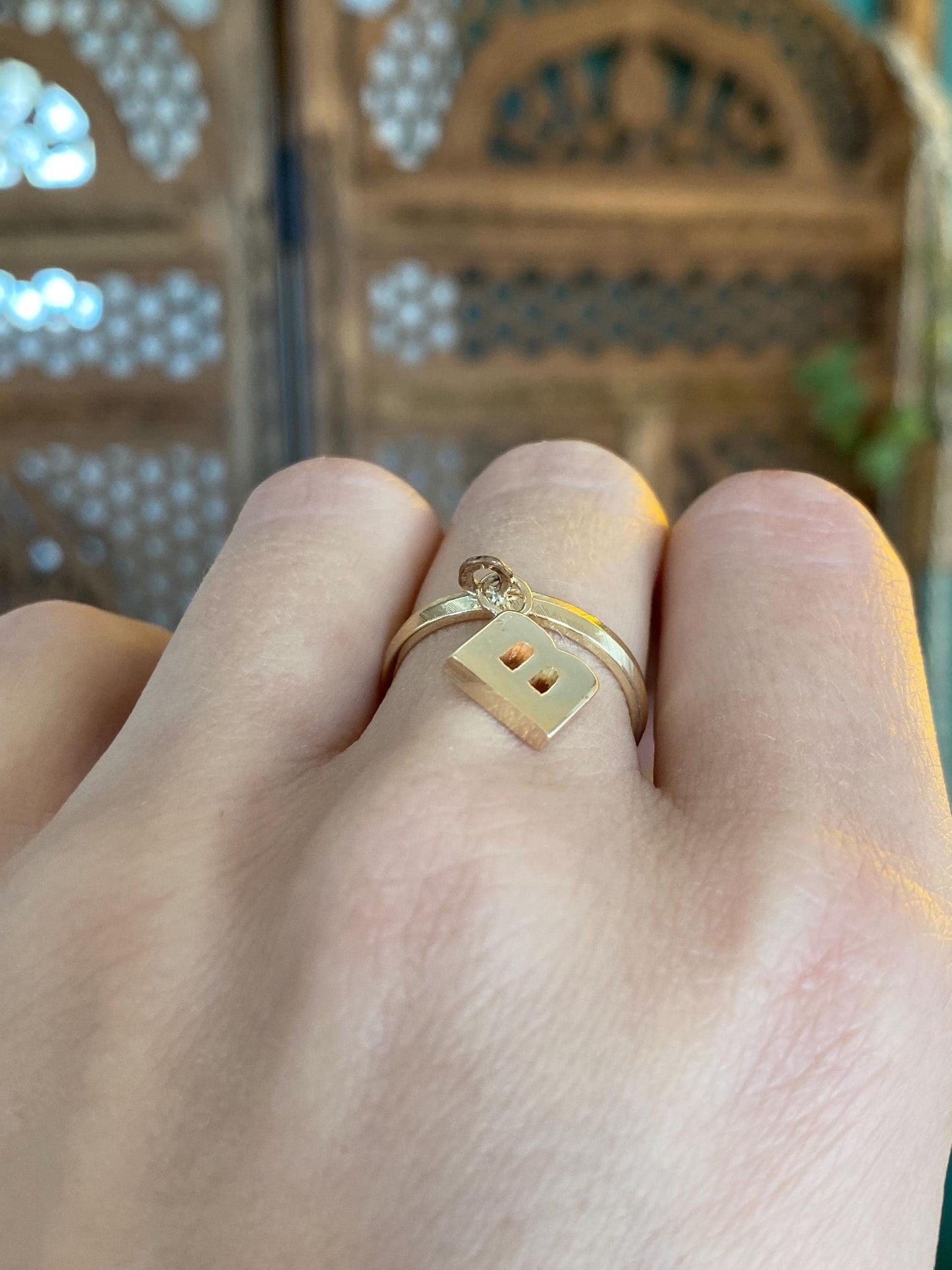Vintage Solid 14k Yellow Gold Initial 'B' Charm Ring - Size 6.5