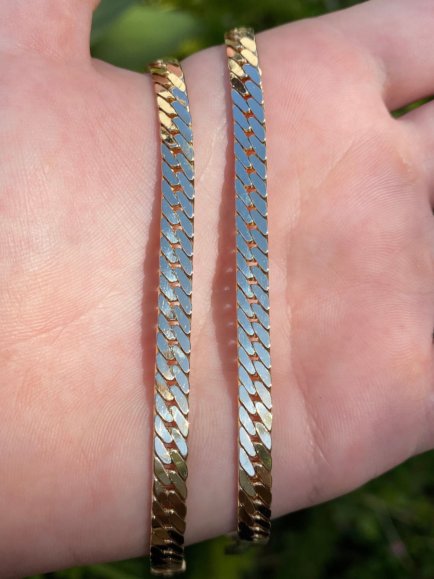 Vintage Solid 14k Yellow Gold Chunky Flat Curb Chain Necklace - 19 inches