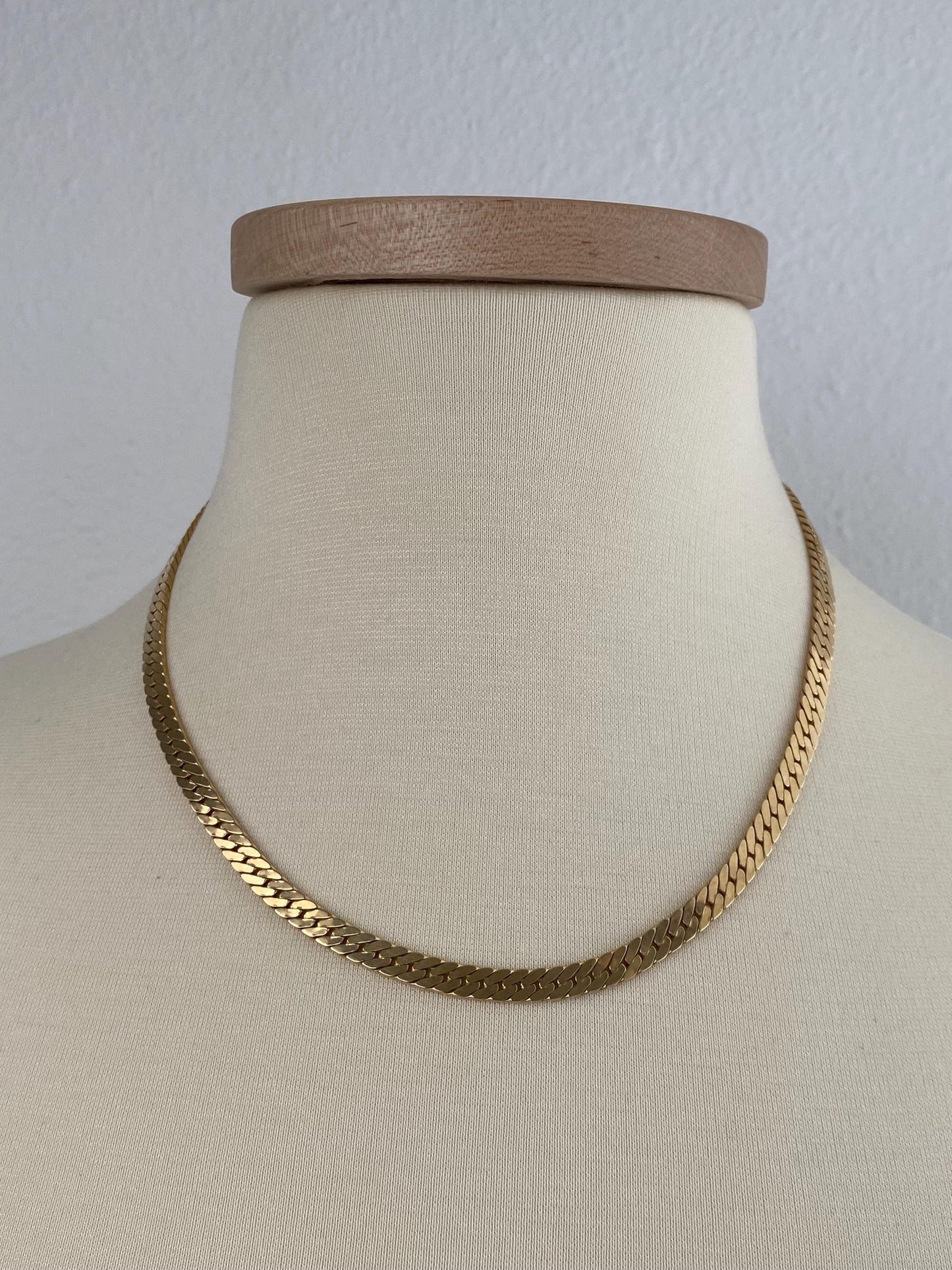 Vintage Solid 14k Yellow Gold Chunky Flat Curb Chain Necklace - 19 inches