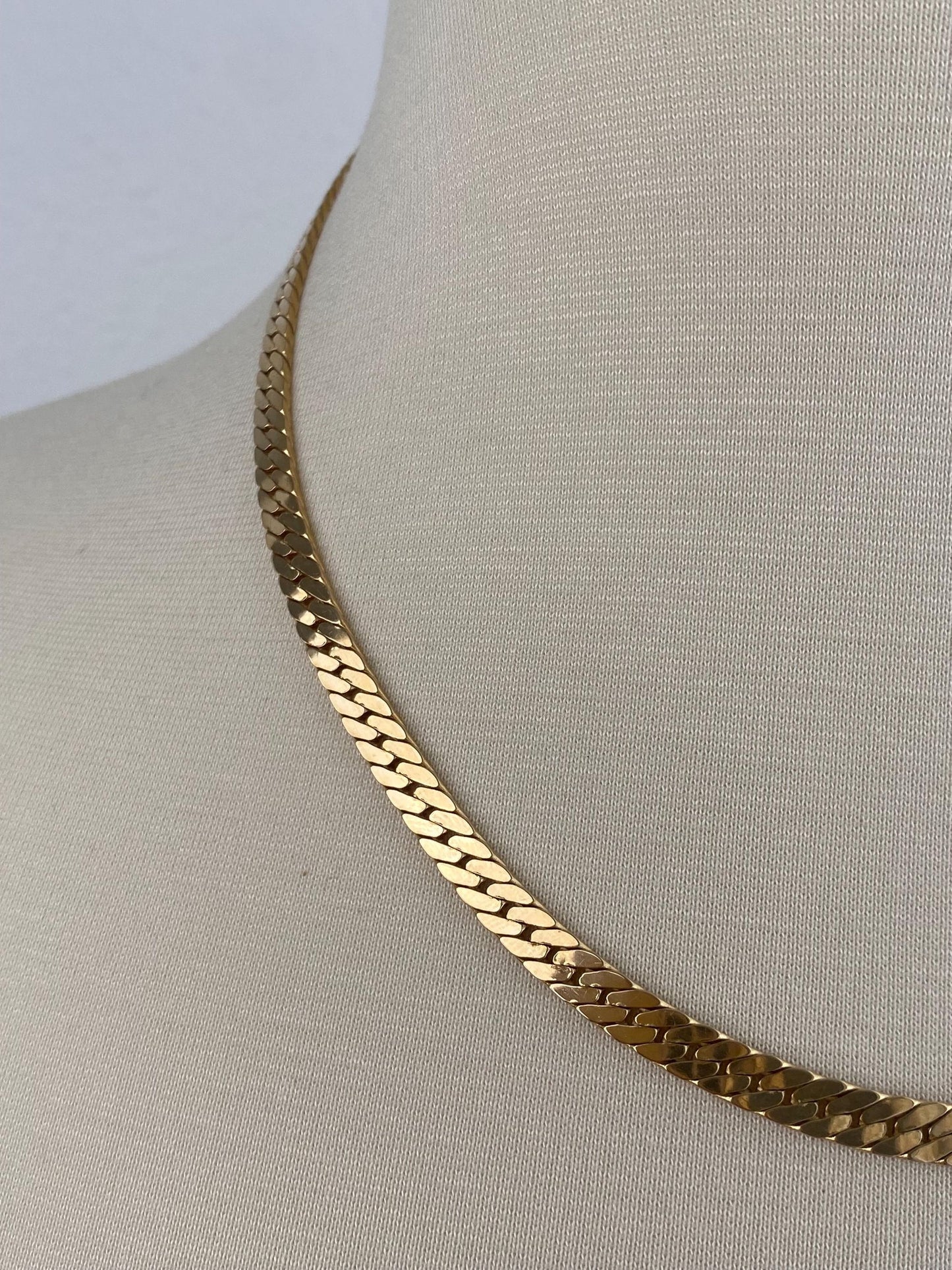 Vintage Solid 14k Yellow Gold Chunky Flat Curb Chain Necklace - 19 inches