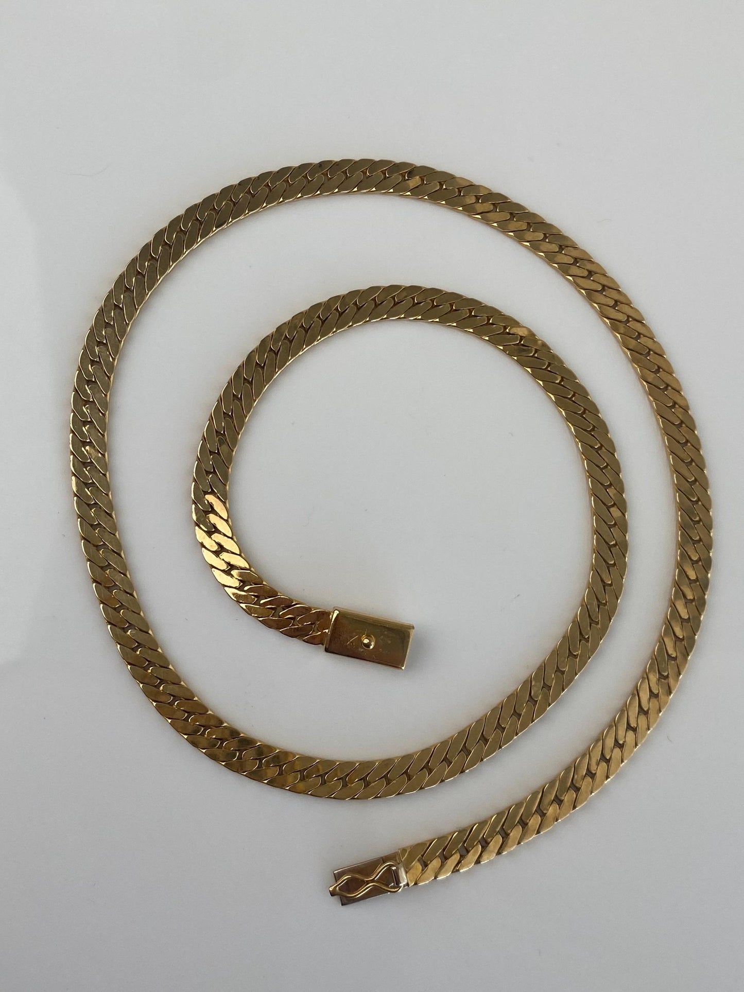 Vintage Solid 14k Yellow Gold Chunky Flat Curb Chain Necklace - 19 inches