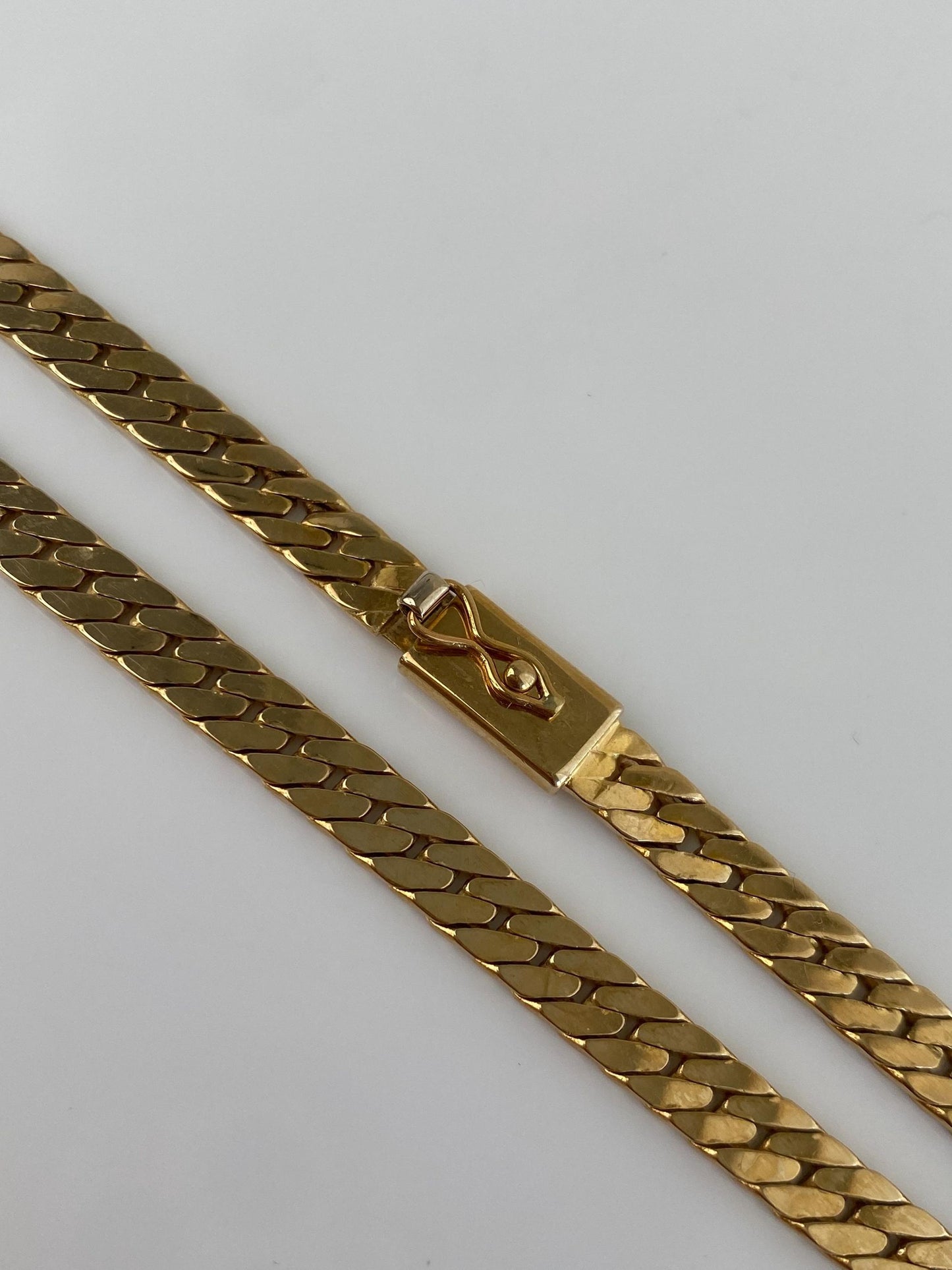 Vintage Solid 14k Yellow Gold Chunky Flat Curb Chain Necklace - 19 inches
