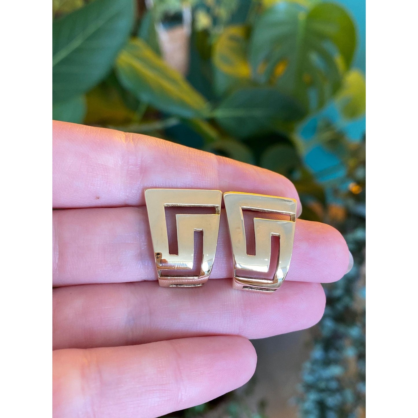 Solid 14k Yellow Gold Greek Key Drop Earrings