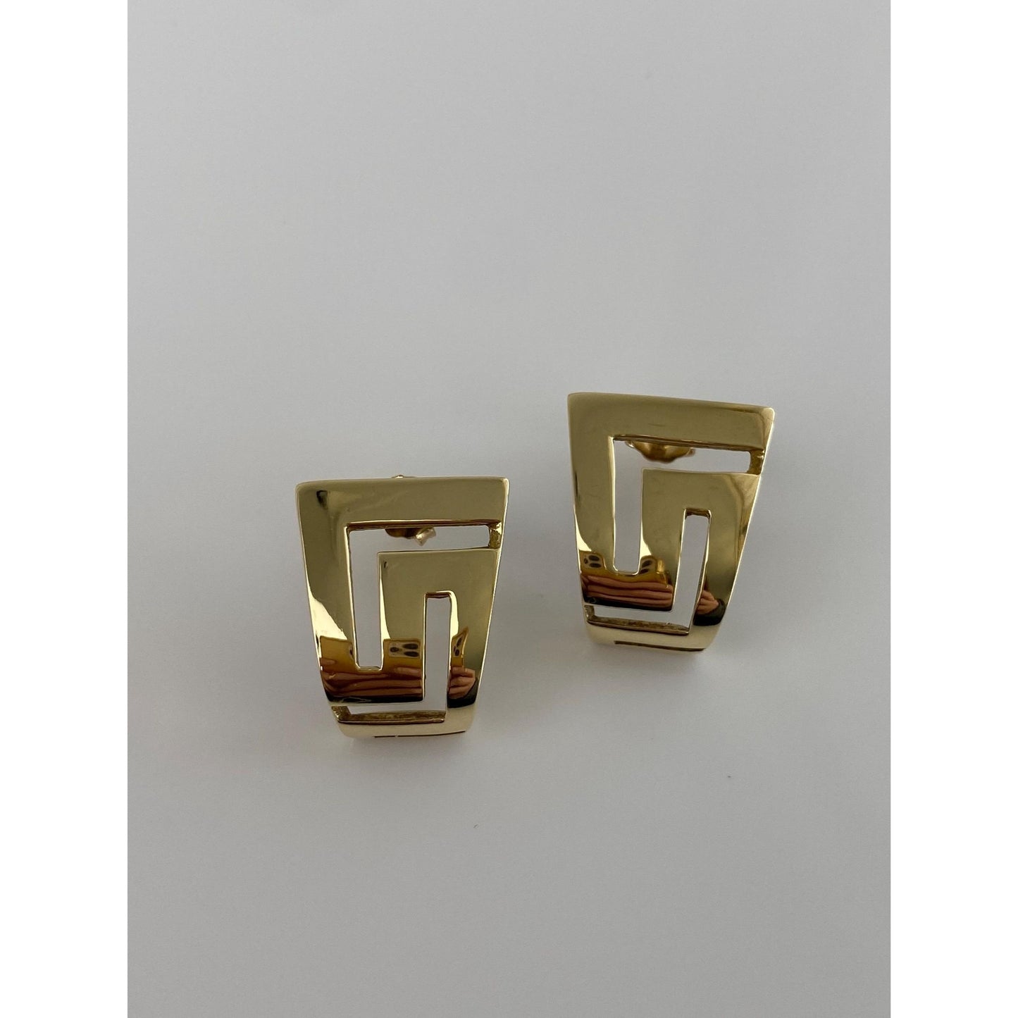 Solid 14k Yellow Gold Greek Key Drop Earrings