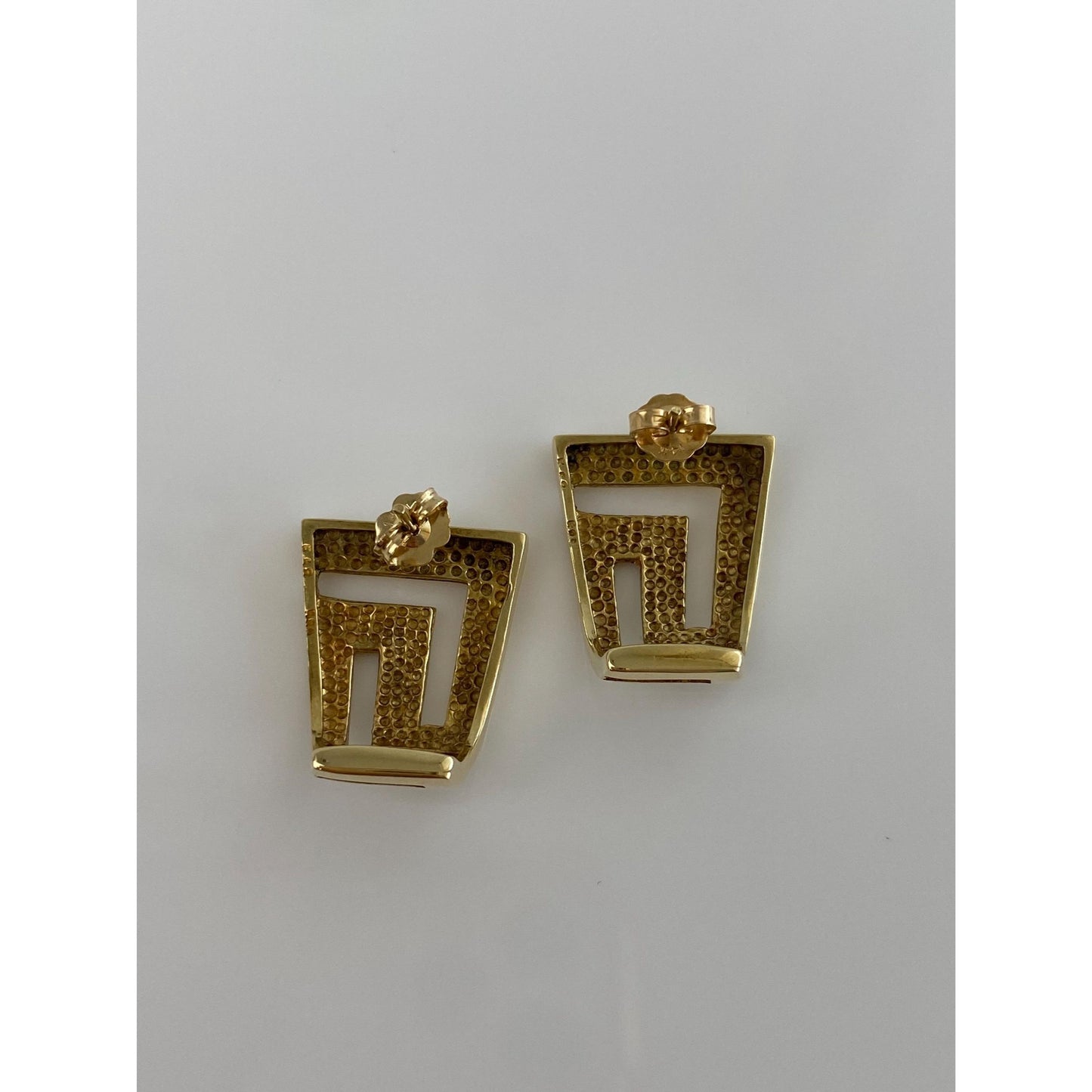 Solid 14k Yellow Gold Greek Key Drop Earrings