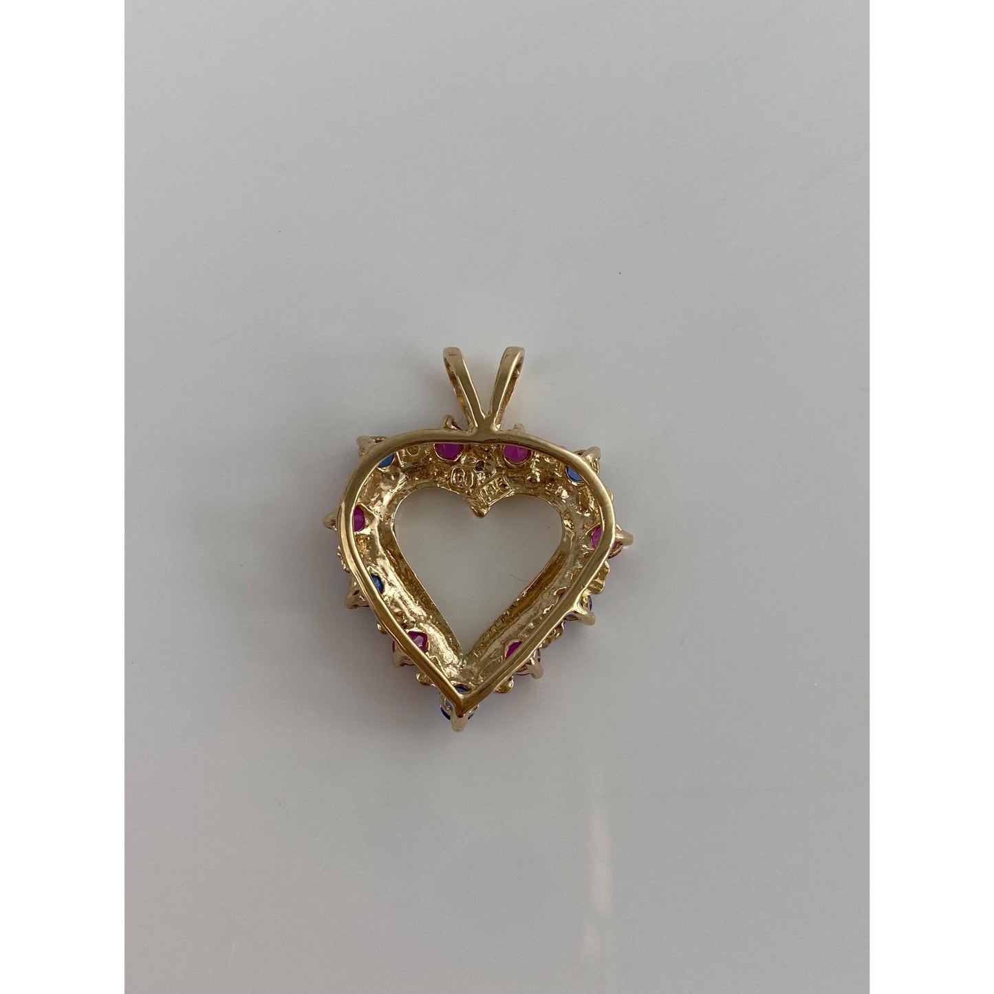Vintage Solid 14k White & Yellow Gold Diamond Pink and Blue Spinel Heart Charm