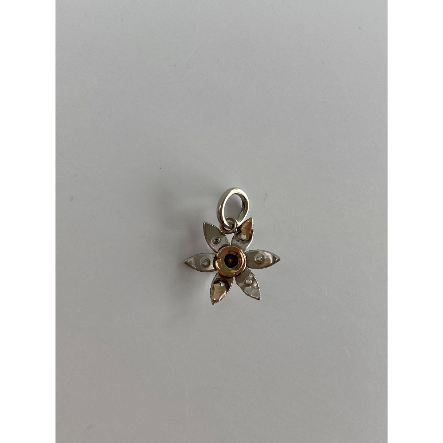 Vintage Solid 14k White & Yellow Gold Pink Cubic Zirconia Diamond Flower Charm