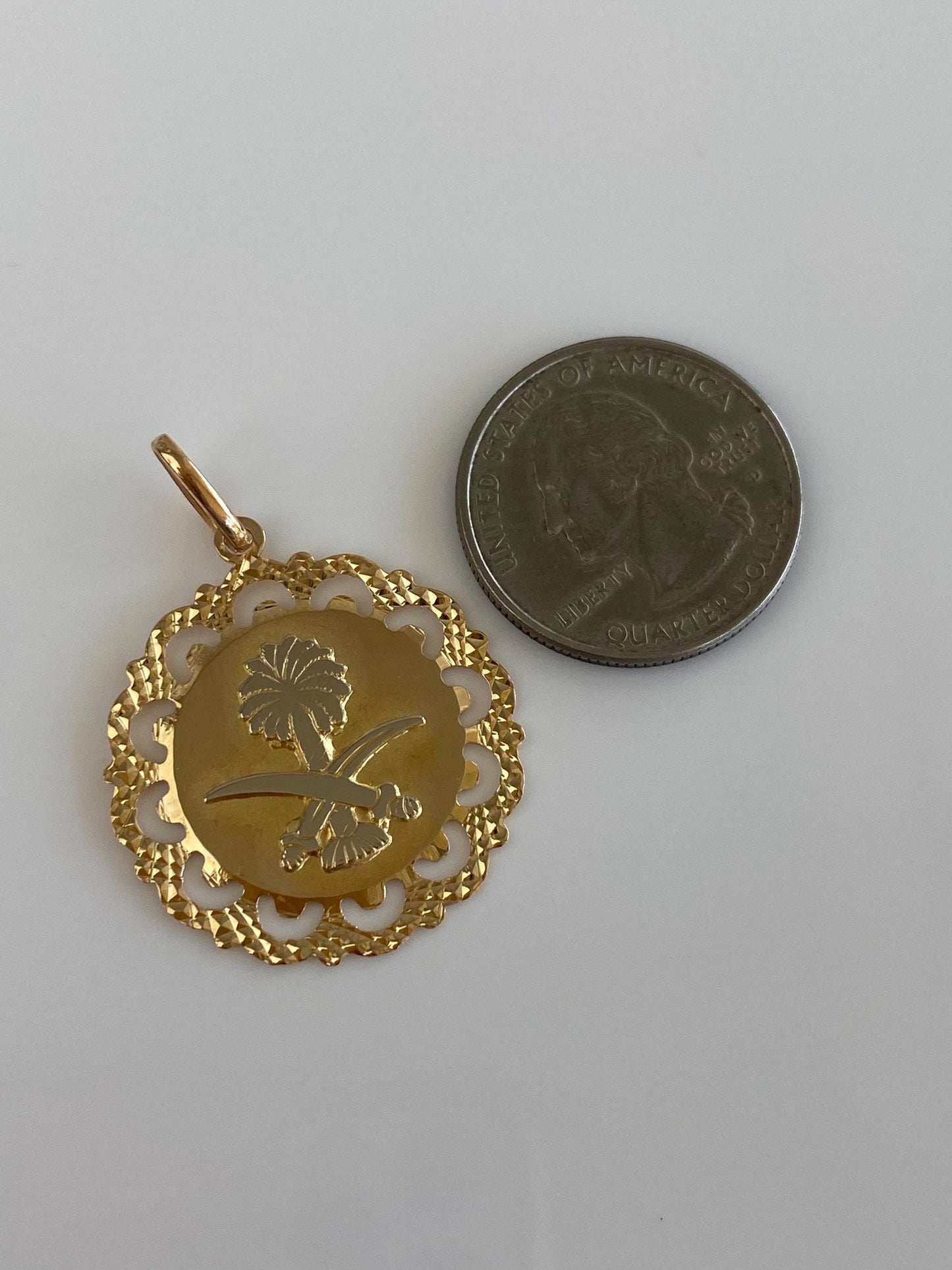 Vintage Solid 18k White & Yellow Gold Saudi Arabia Charm