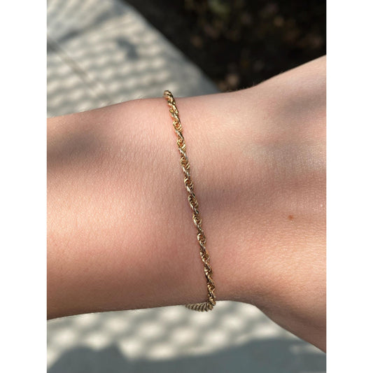 Vintage Solid 14k Yellow Gold Rope Chain Bracelet - 8 inches