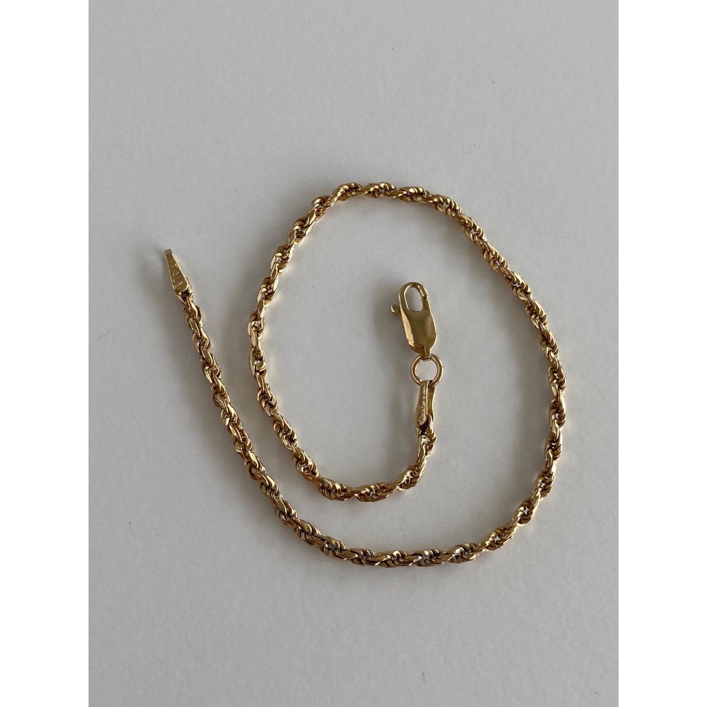 Vintage Solid 14k Yellow Gold Rope Chain Bracelet - 8 inches