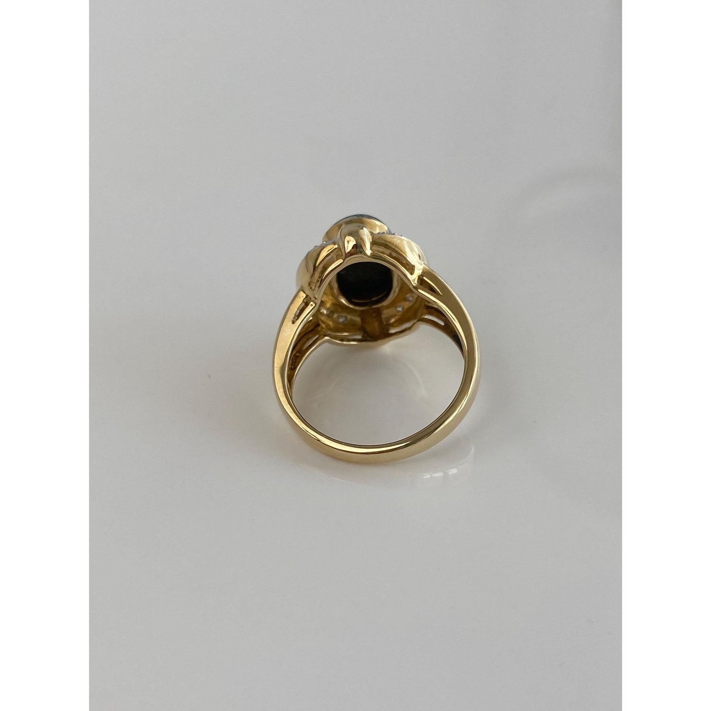 Vintage Solid 14k White & Yellow Gold Diamond Opal Inlay Ring - Size 6.75