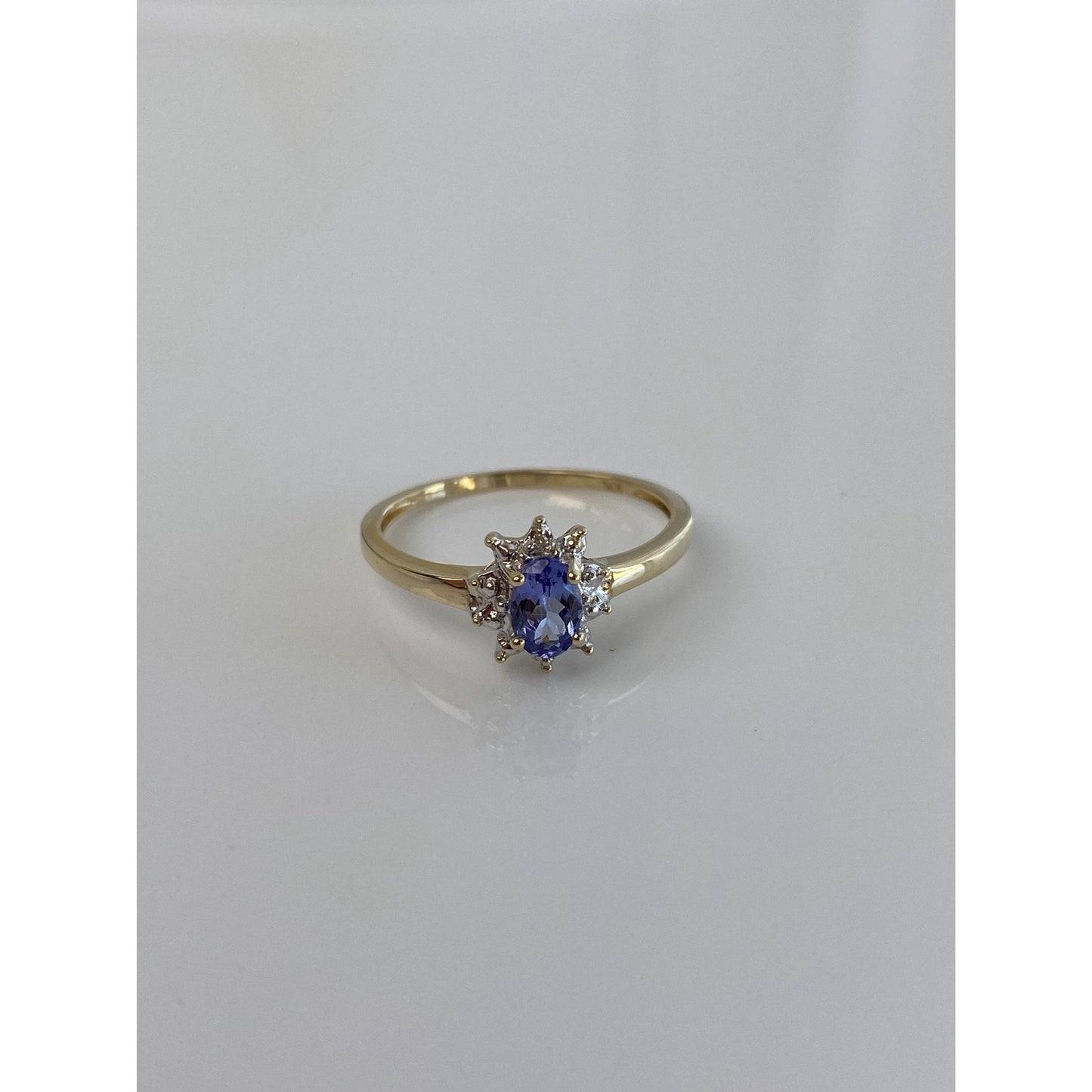 Solid 10k Yellow Gold Diamond Halo Tanzanite Ring - Size 8.25
