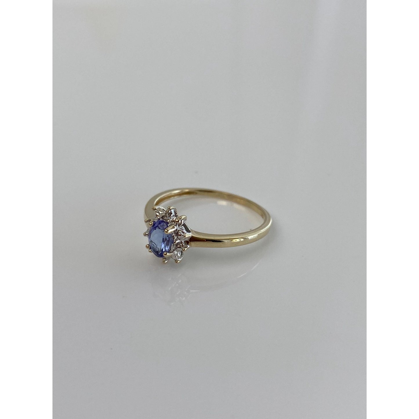 Solid 10k Yellow Gold Diamond Halo Tanzanite Ring - Size 8.25