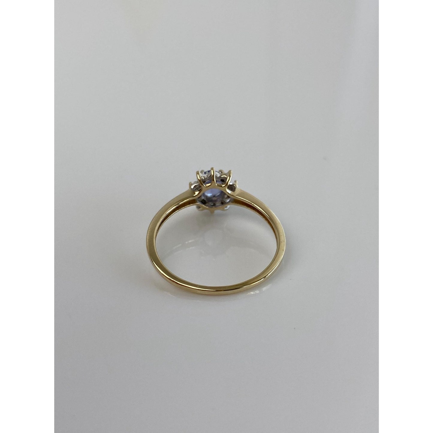 Solid 10k Yellow Gold Diamond Halo Tanzanite Ring - Size 8.25