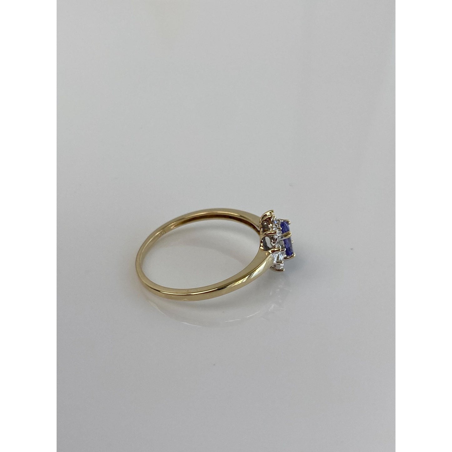 Solid 10k Yellow Gold Diamond Halo Tanzanite Ring - Size 8.25