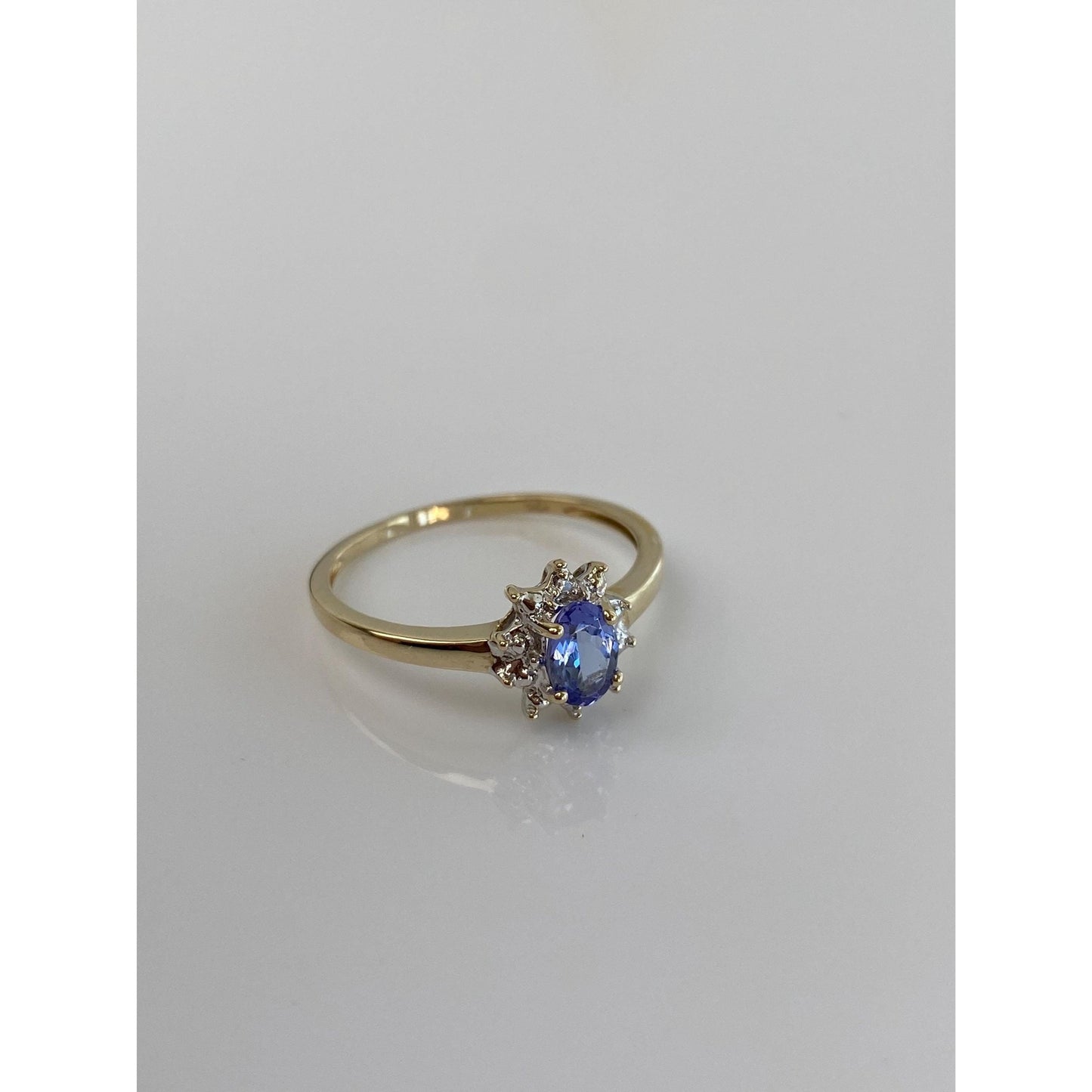 Solid 10k Yellow Gold Diamond Halo Tanzanite Ring - Size 8.25