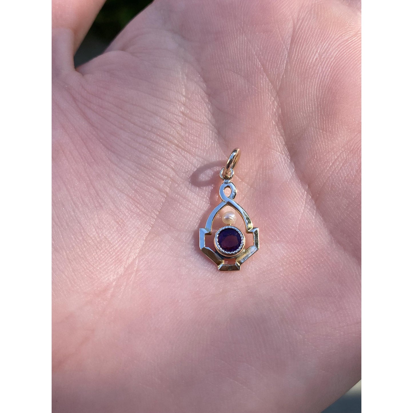 Vintage Solid 10k Yellow Gold Purple Cubic Zirconia Seed Pearl Stick Pin Conversion Charm