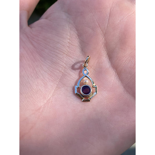 Vintage Solid 10k Yellow Gold Purple Cubic Zirconia Seed Pearl Stick Pin Conversion Charm