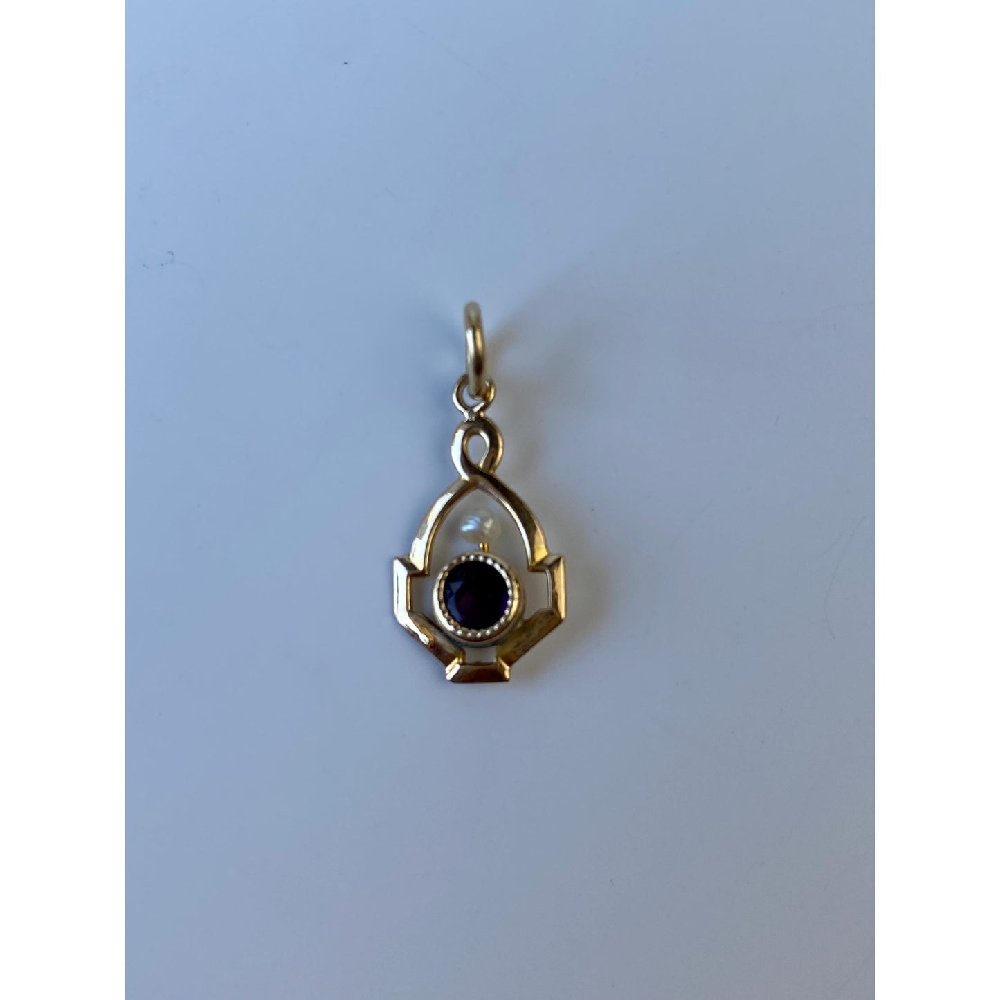 Vintage Solid 10k Yellow Gold Purple Cubic Zirconia Seed Pearl Stick Pin Conversion Charm