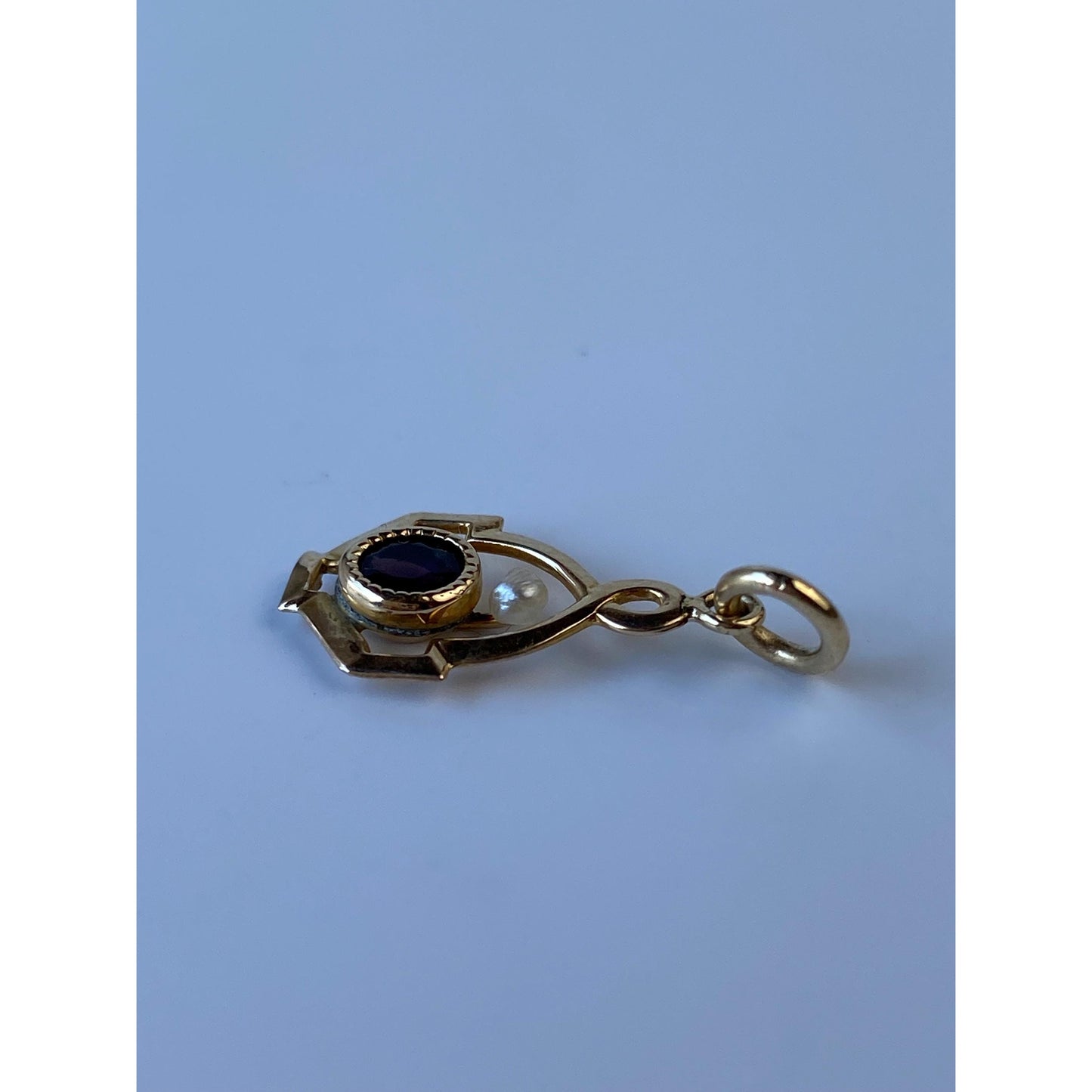 Vintage Solid 10k Yellow Gold Purple Cubic Zirconia Seed Pearl Stick Pin Conversion Charm