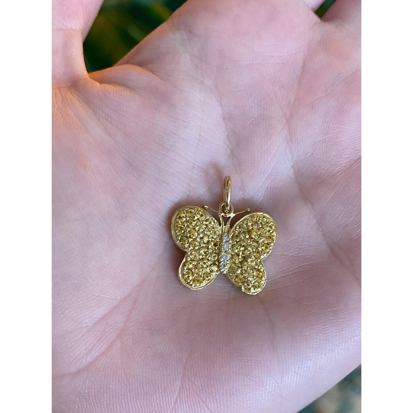 Vintage Solid 18k Yellow Gold Diamond Yellow Topaz Butterfly Charm