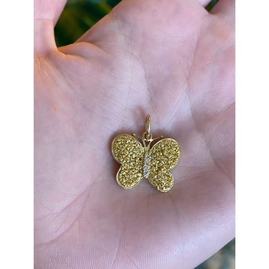 Vintage Solid 18k Yellow Gold Diamond Yellow Topaz Butterfly Charm