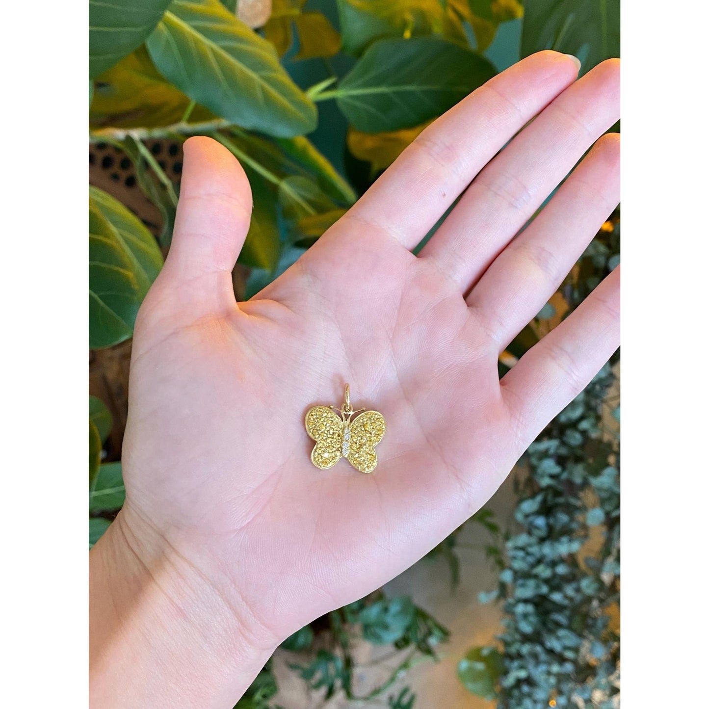 Vintage Solid 18k Yellow Gold Diamond Yellow Topaz Butterfly Charm