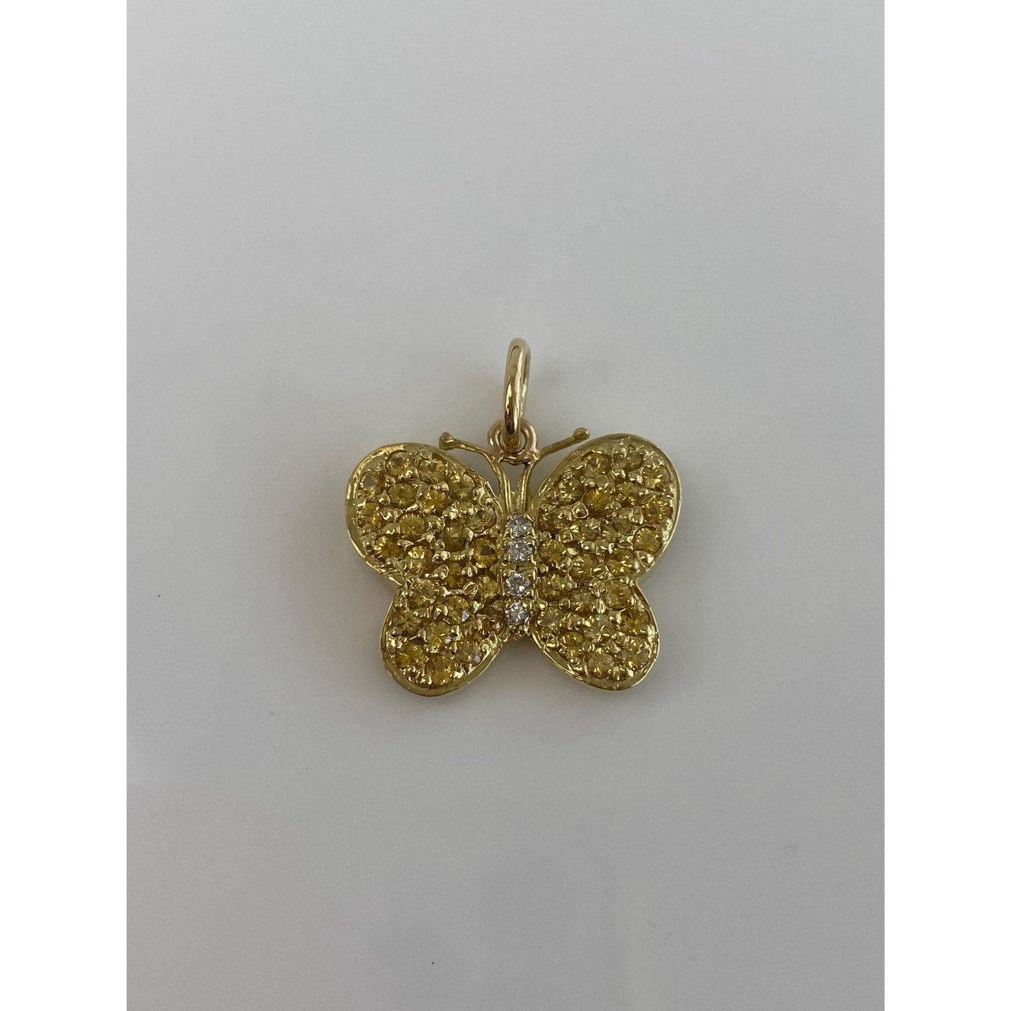 Vintage Solid 18k Yellow Gold Diamond Yellow Topaz Butterfly Charm