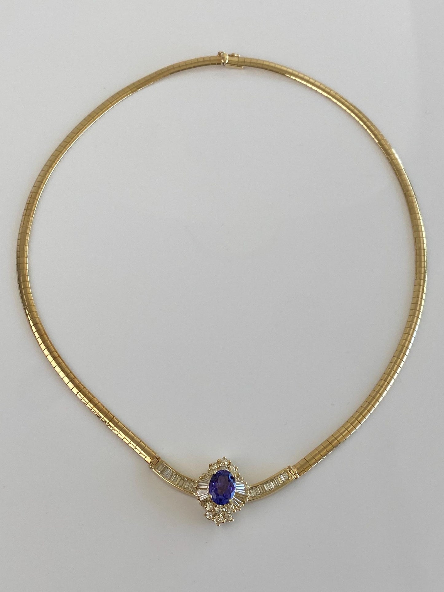 Vintage Solid 14k Yellow Gold Iolite Diamond Omega Chain Necklace - 18 inches