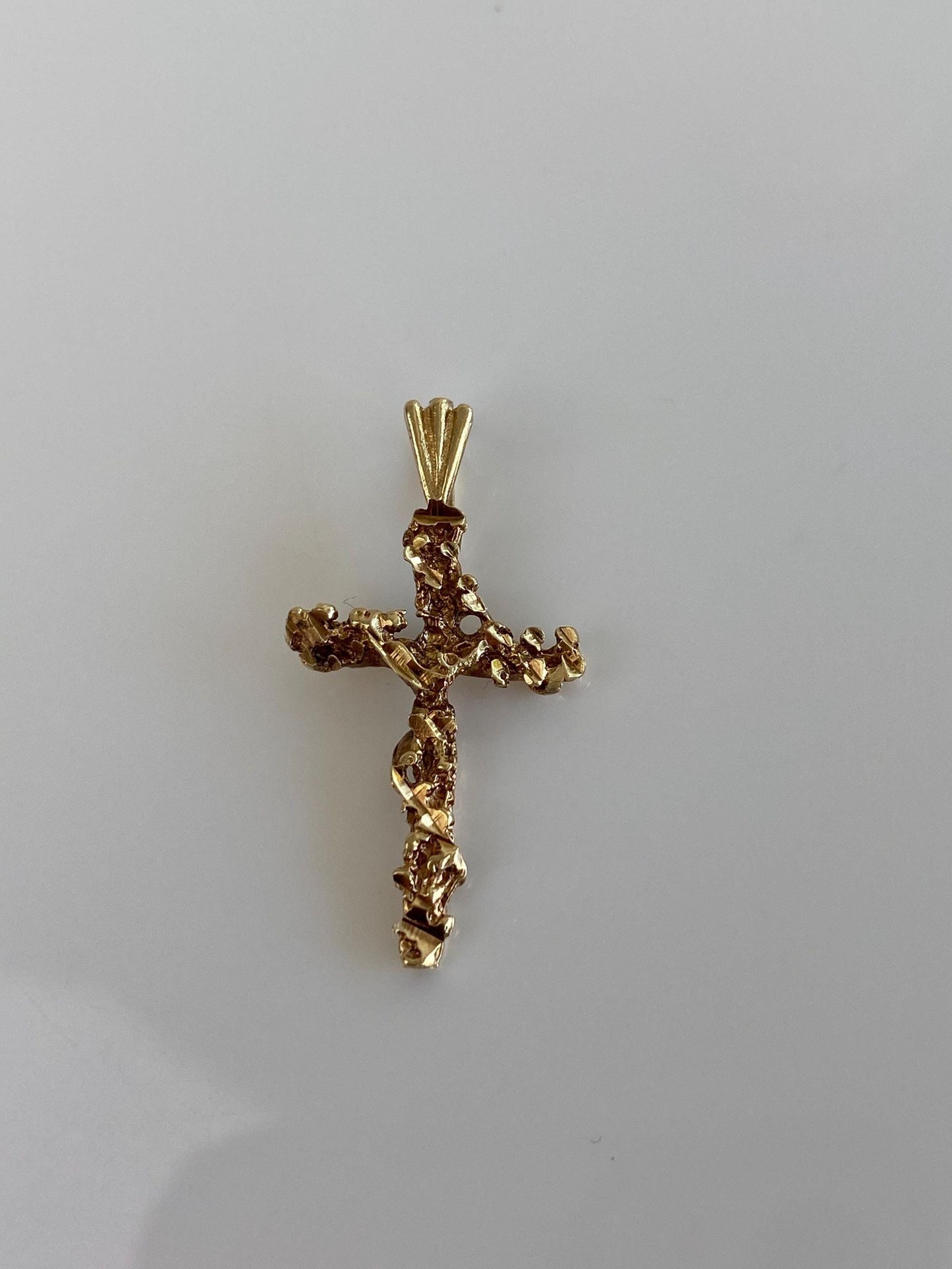 Vintage Solid 14k Yellow Gold Diamond Cut Nugget Cross Charm