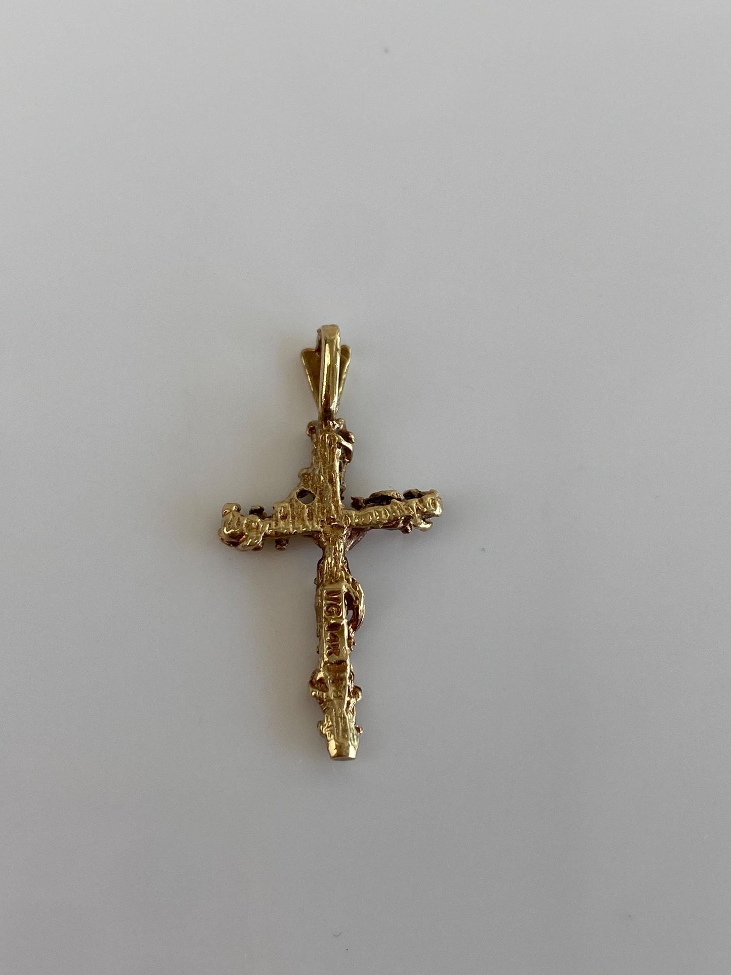 Vintage Solid 14k Yellow Gold Diamond Cut Nugget Cross Charm