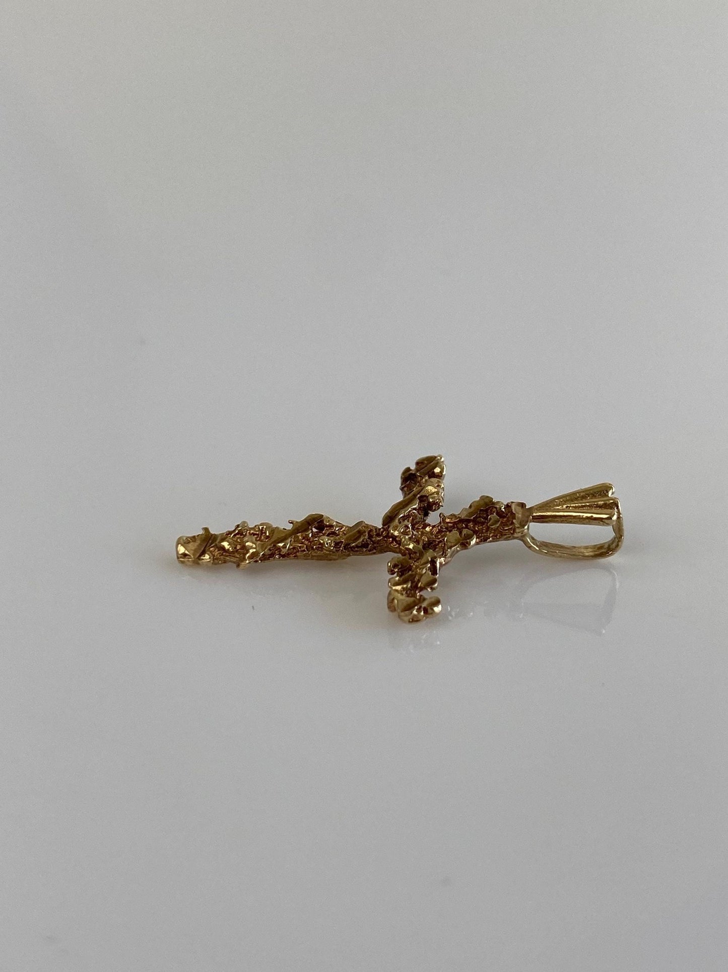 Vintage Solid 14k Yellow Gold Diamond Cut Nugget Cross Charm