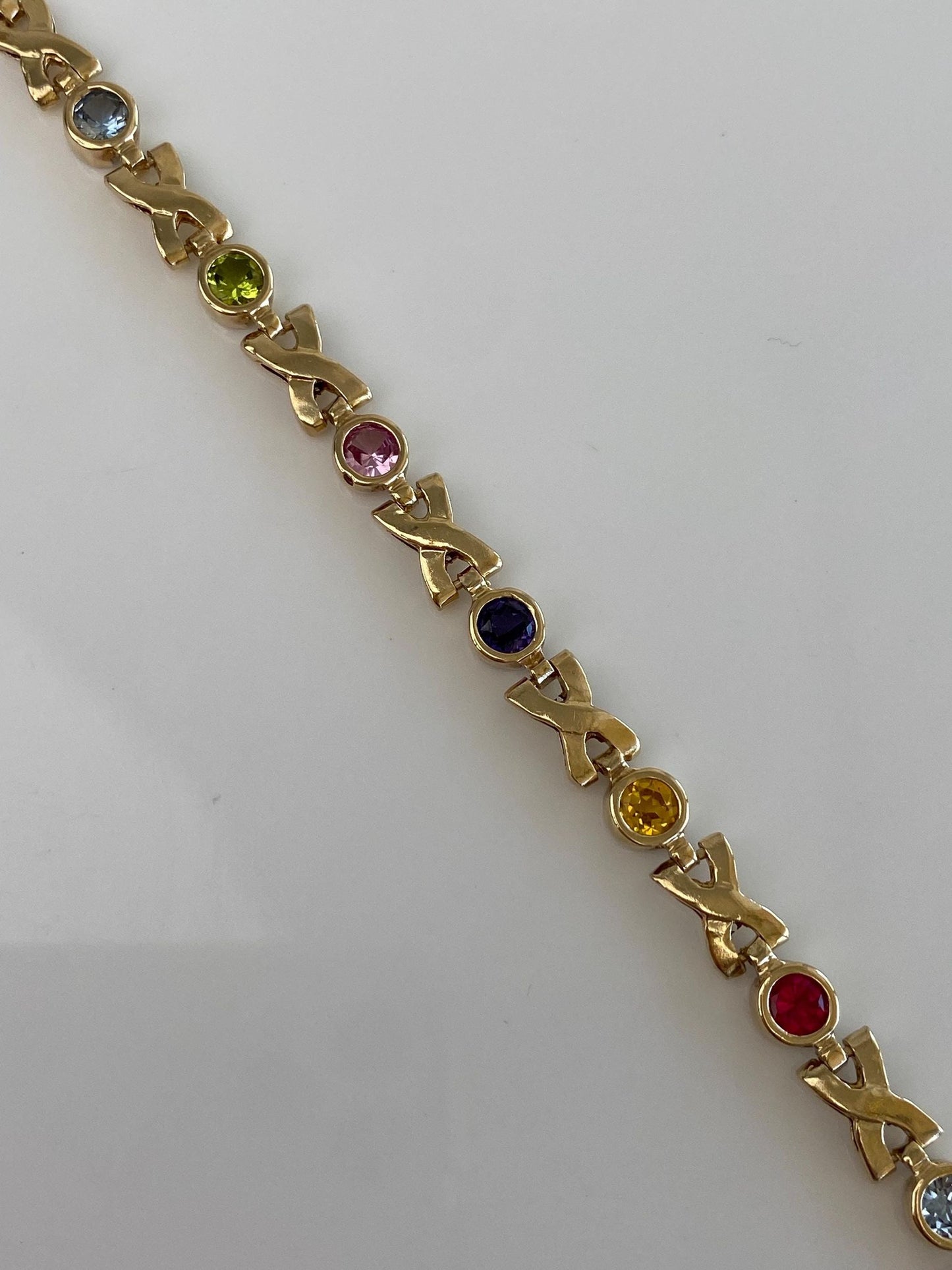 Solid 14k Yellow Gold Colored Sapphire & Spinel and Topaz X Link Bracelet - 7.5 inches