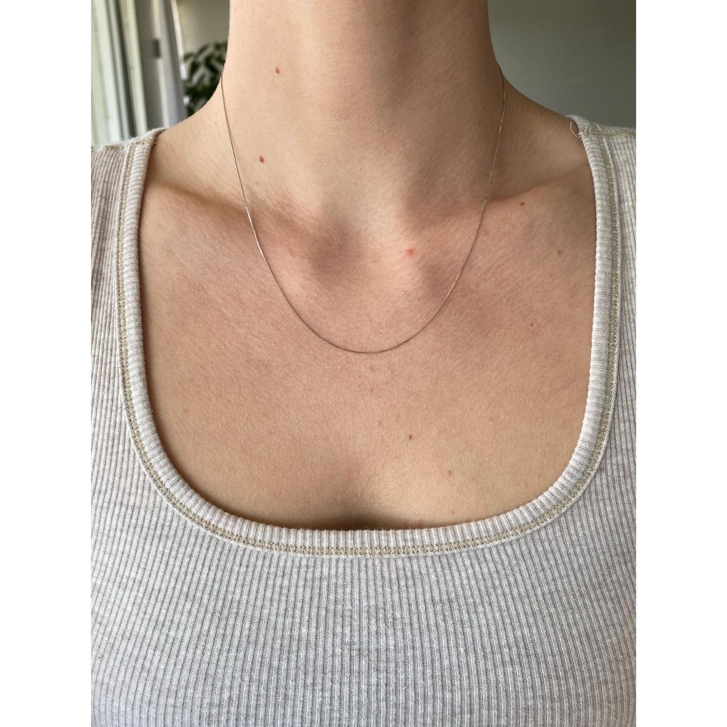 Vintage Solid 14k White Gold Dainty Box Chain Necklace - 18 inches