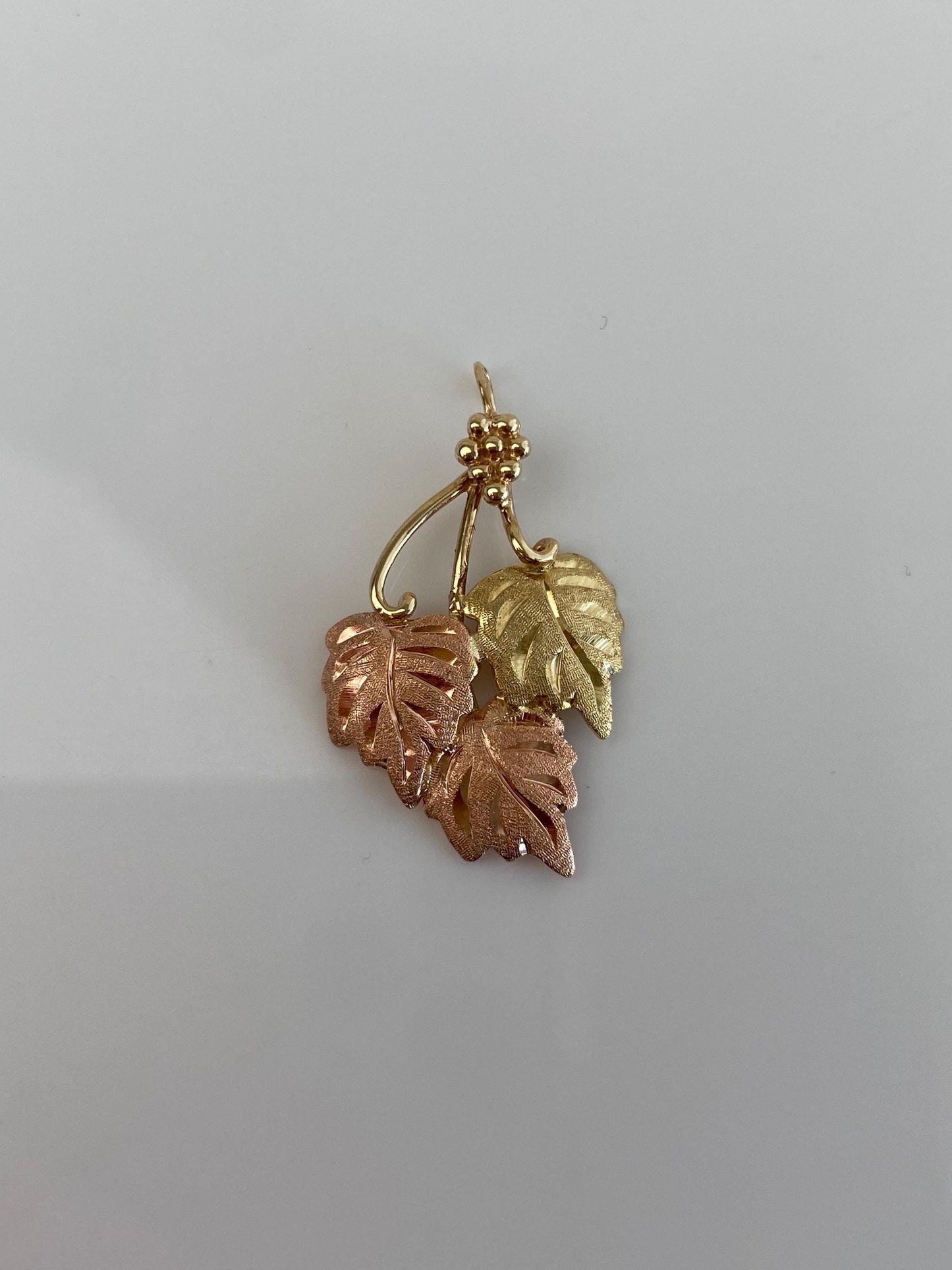 Vintage Solid 14k Tri Tone Gold Grape Leaves Charm