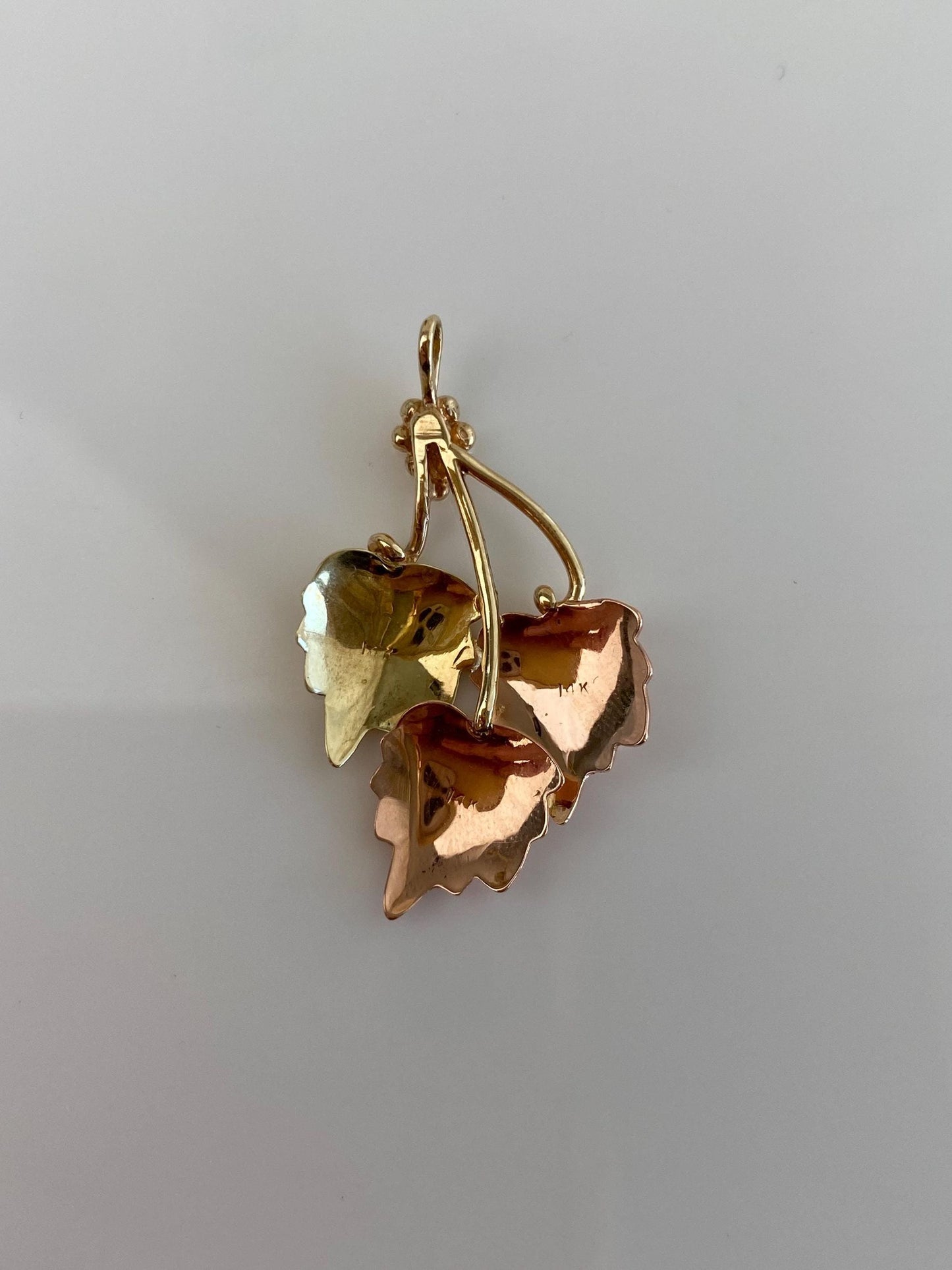 Vintage Solid 14k Tri Tone Gold Grape Leaves Charm