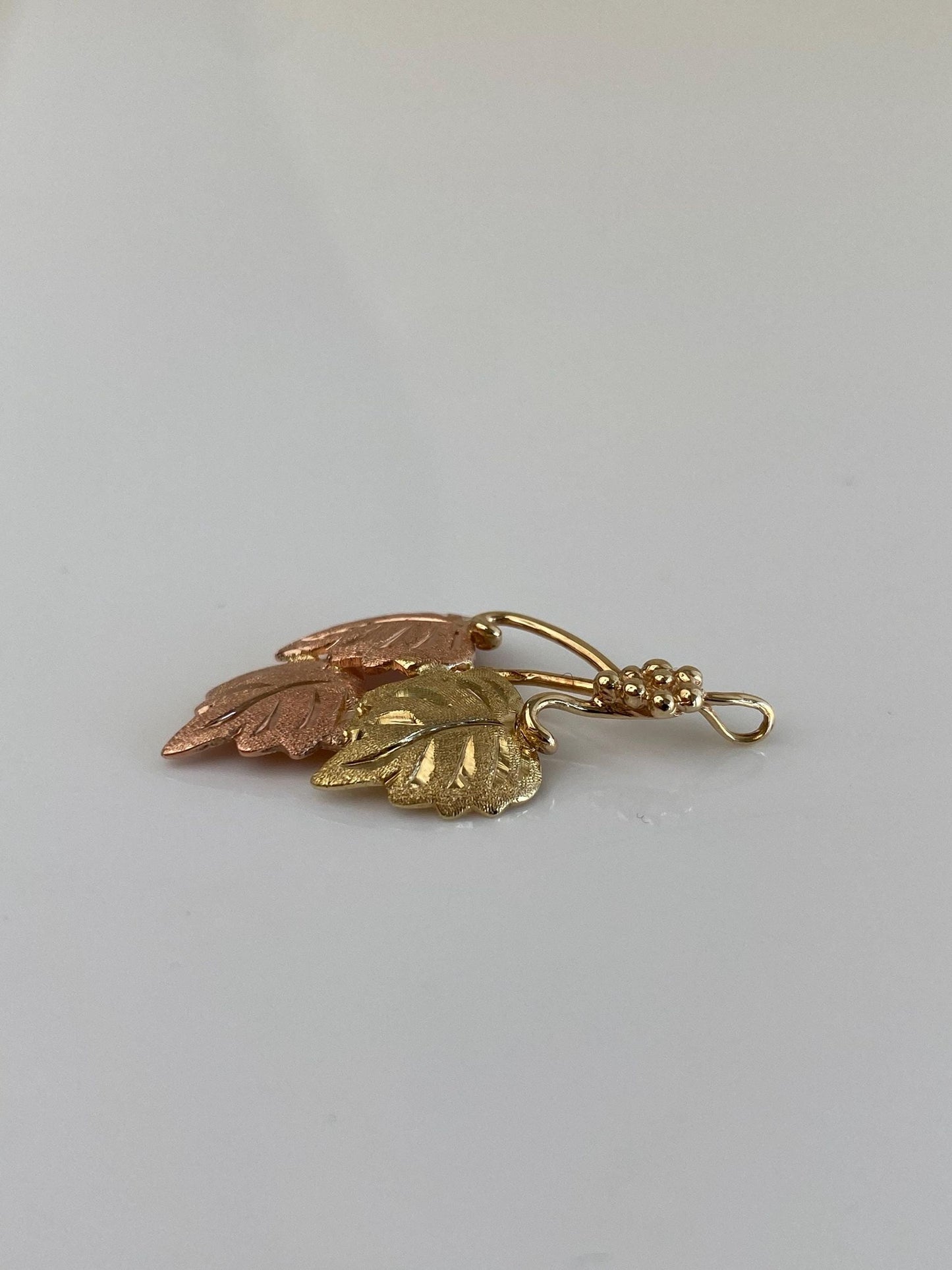 Vintage Solid 14k Tri Tone Gold Grape Leaves Charm