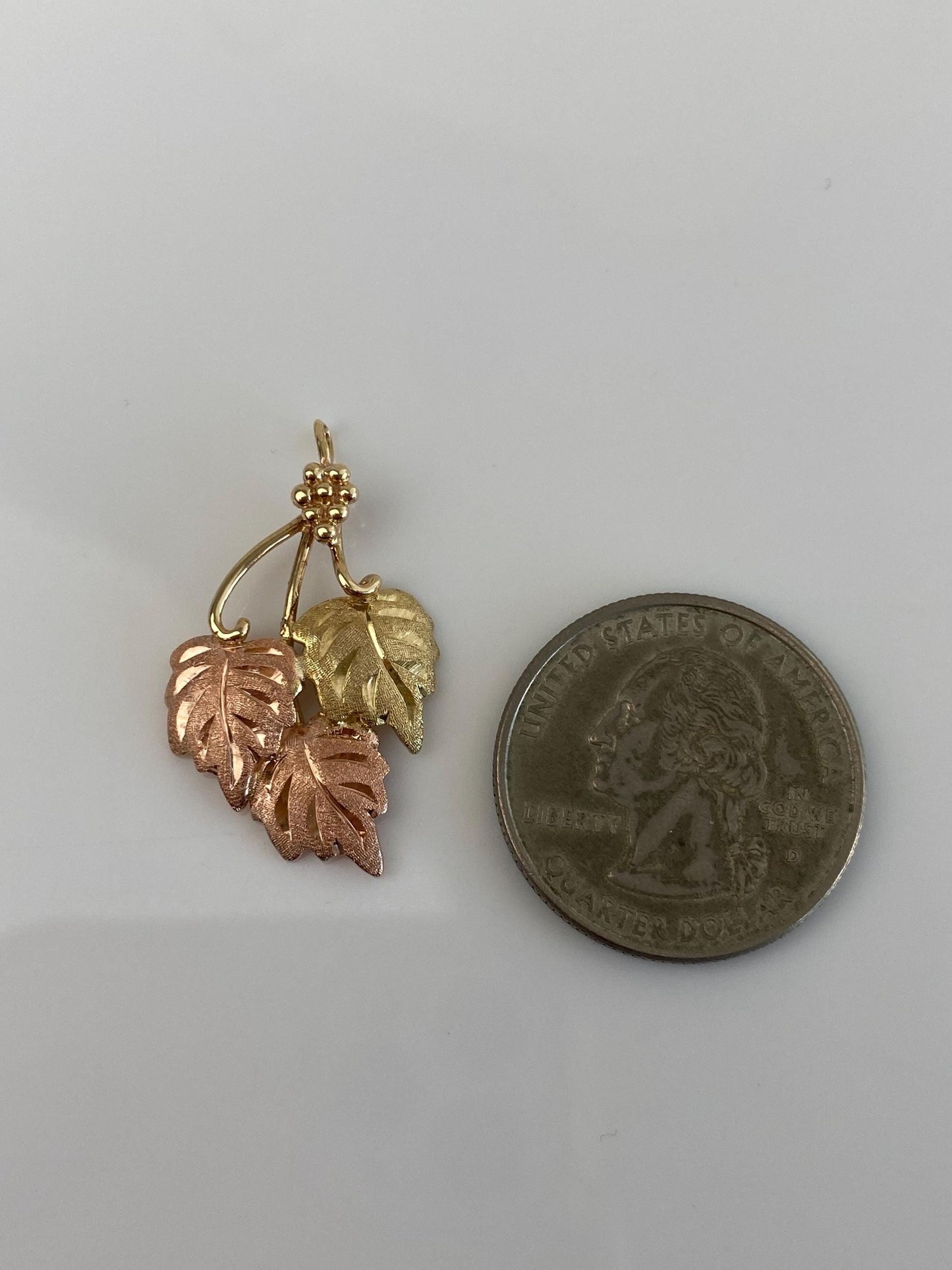 Vintage Solid 14k Tri Tone Gold Grape Leaves Charm