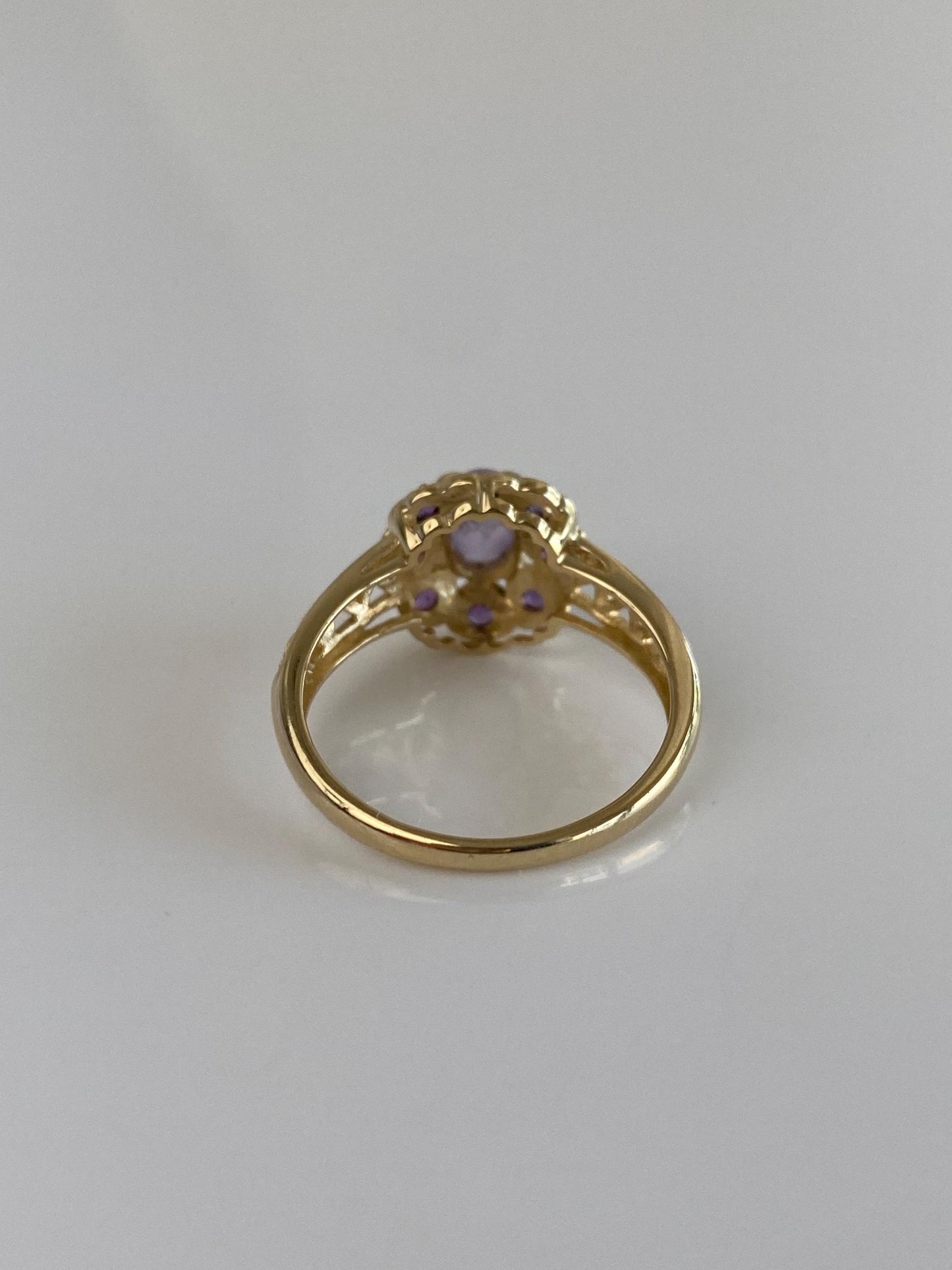 Vintage Solid 14k Yellow Gold Amethyst Halo Purple Chalcedony Ring - Size 7.75