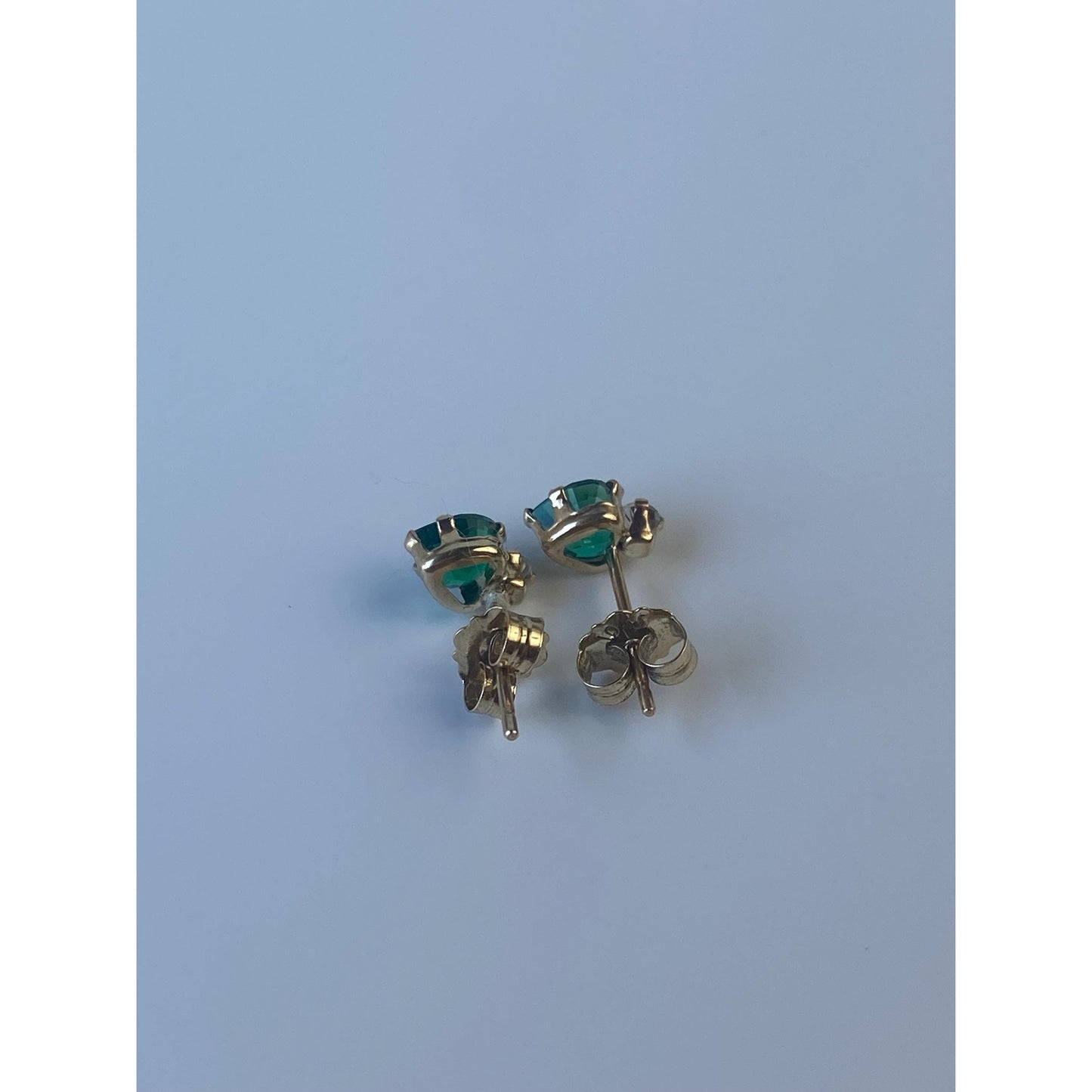 Vintage Solid 10k Yellow Gold Green & Clear Cubic Zirconia Stud Earrings