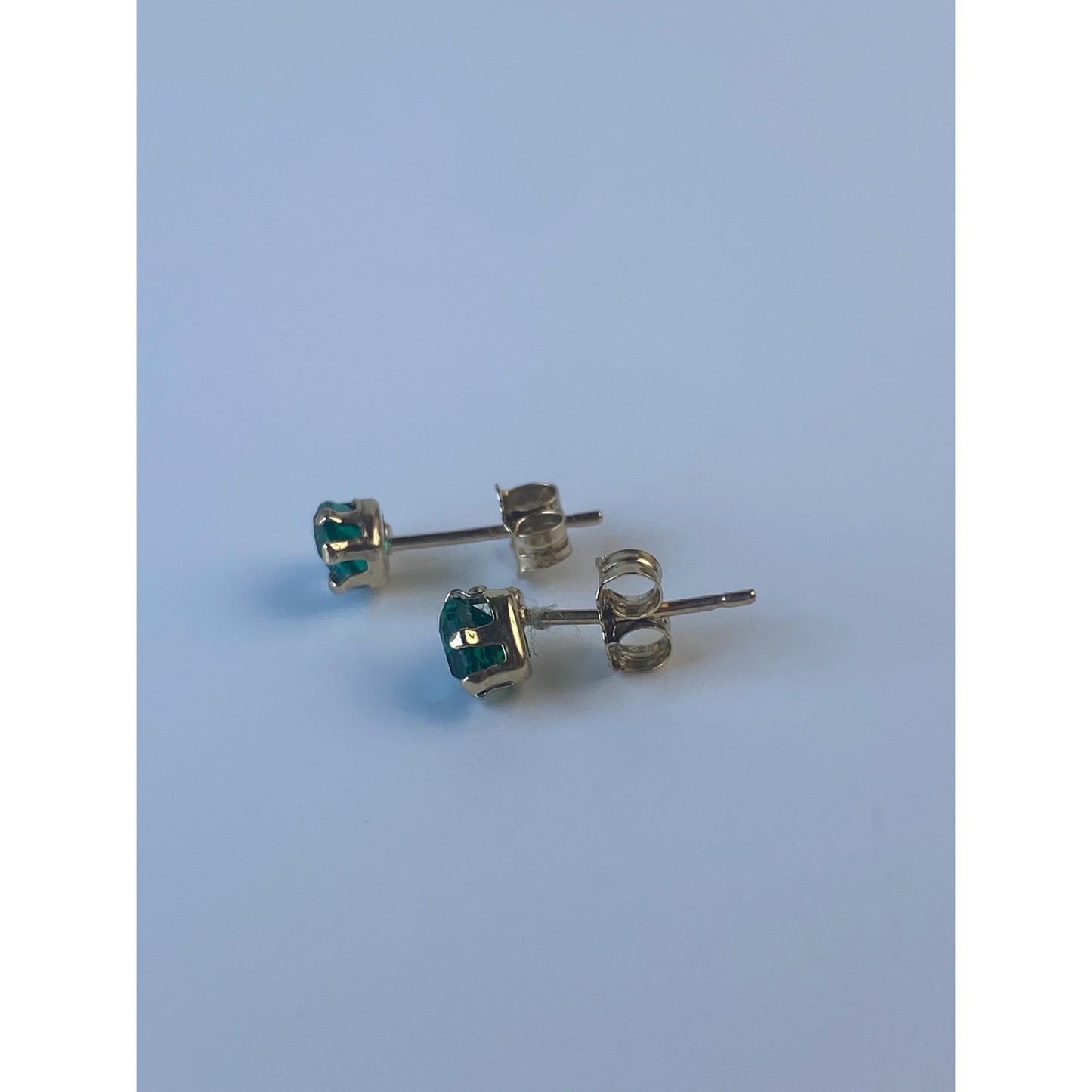 Vintage Solid 10k Yellow Gold Green & Clear Cubic Zirconia Stud Earrings