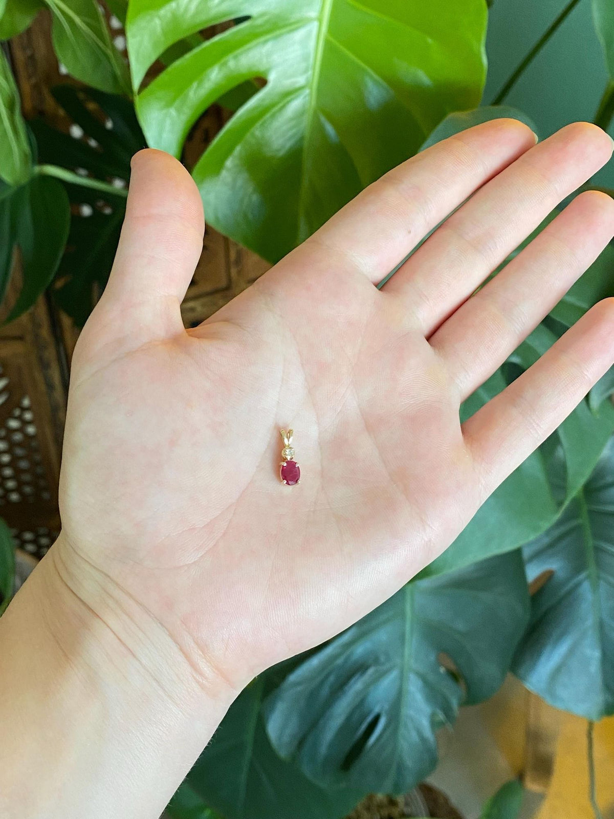 Vintage Solid 14k Yellow Gold Ruby Diamond Charm