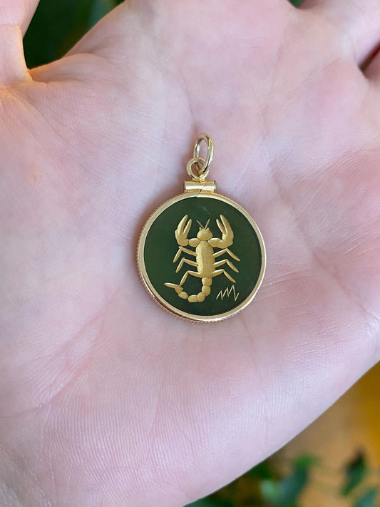 Vintage Solid 14k Yellow Gold Nephrite Scorpio Zodiac Charm