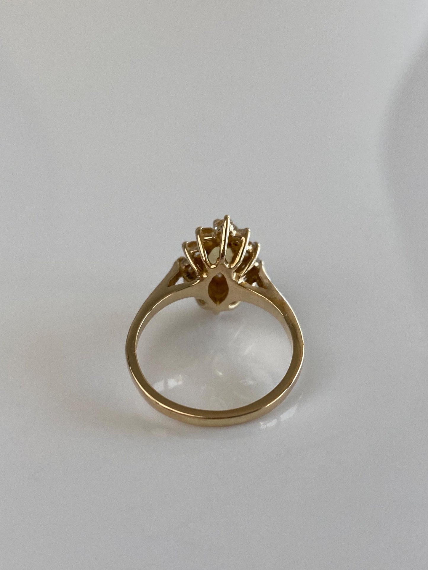 Vintage Solid 14k Yellow Gold Clear Quartz Halo Yellow Sapphire Marquis Ring - Size 5