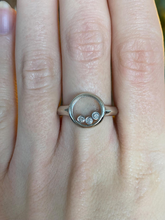 Vintage Solid 14k White Gold Diamond Shaker Ring - Size 7.75