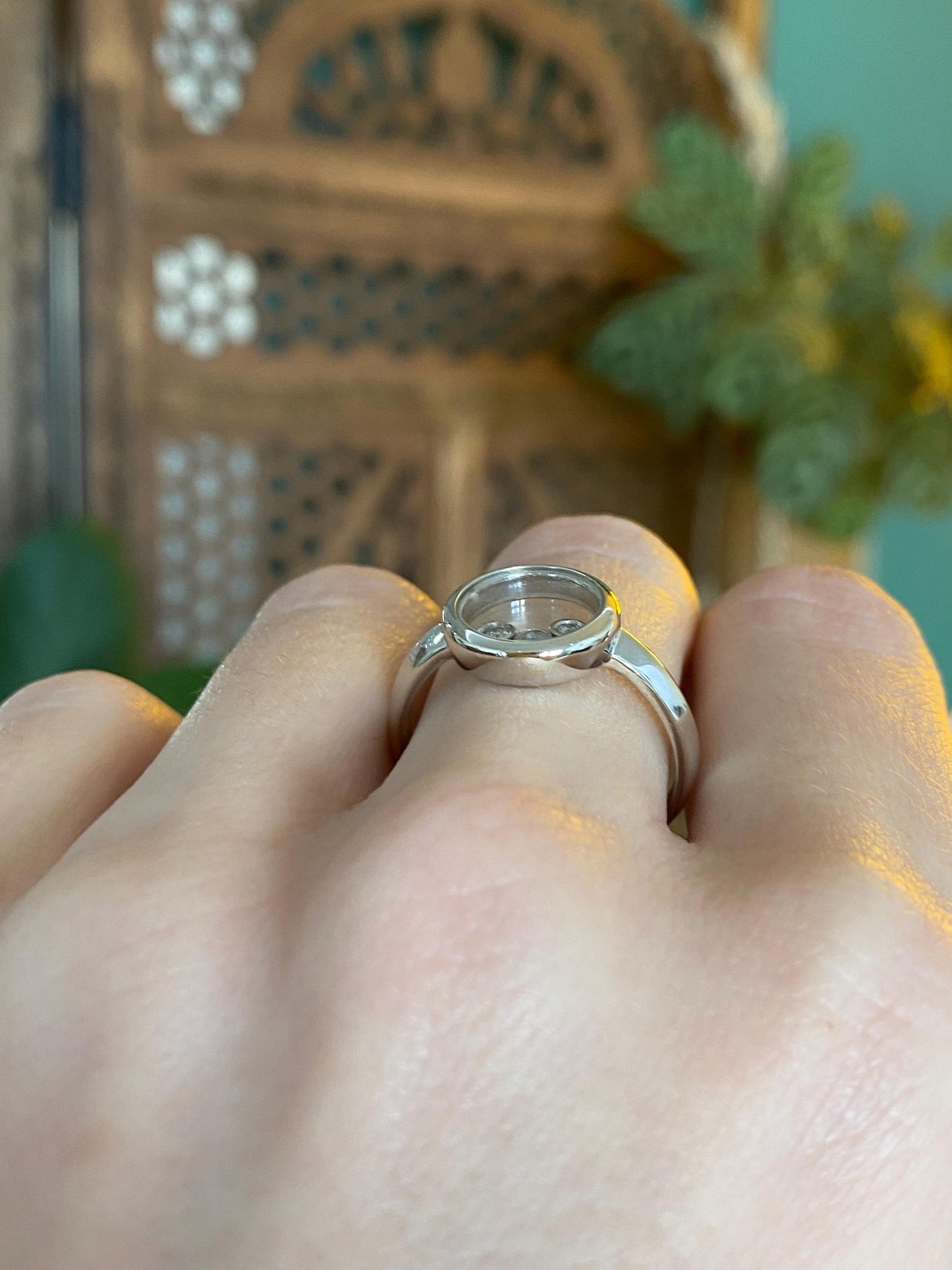 Vintage Solid 14k White Gold Diamond Shaker Ring - Size 7.75