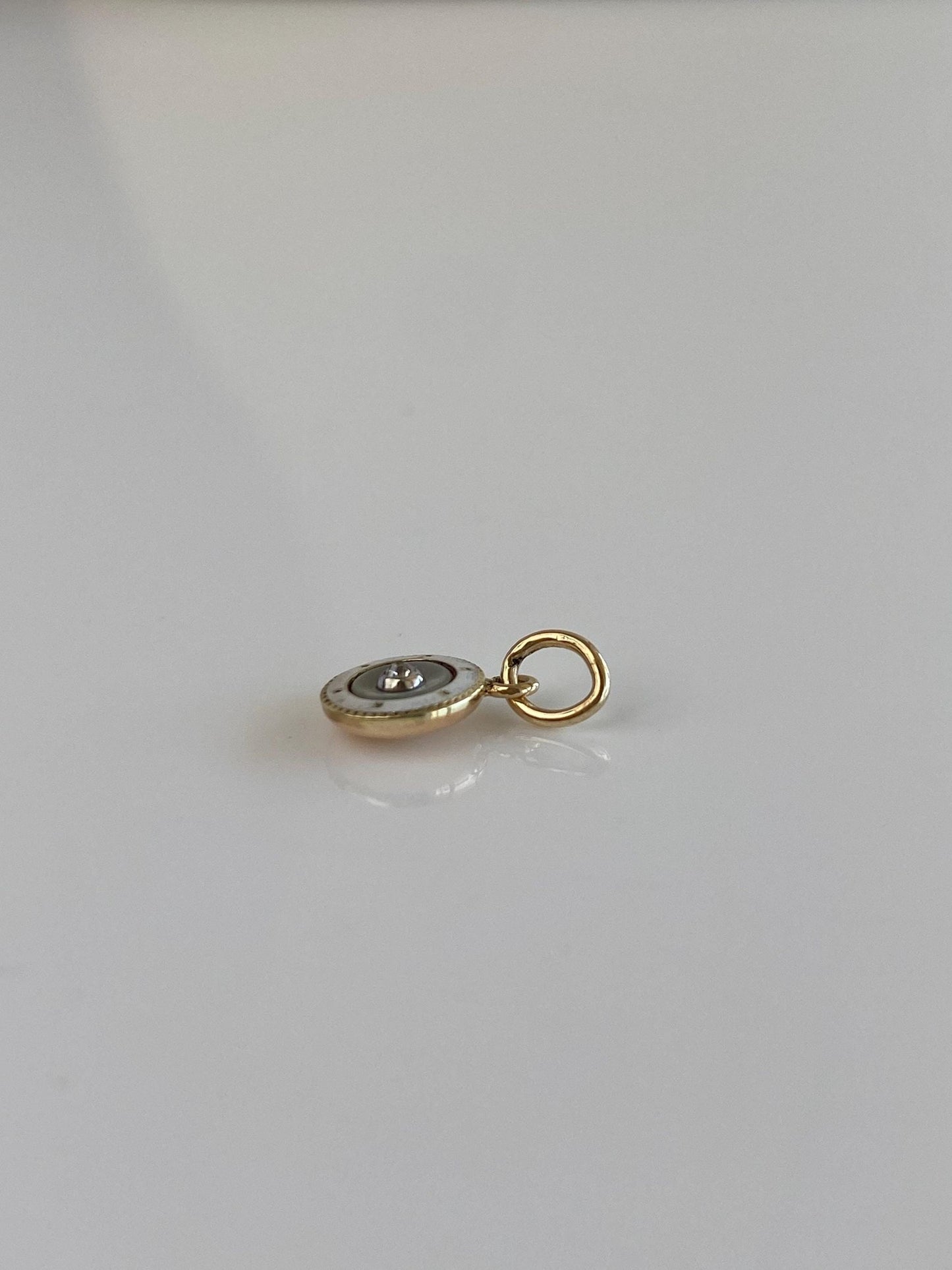 Vintage 14k White & Yellow Gold White Enamel Diamond Mother of Pearl Tie Tack Conversion Charm