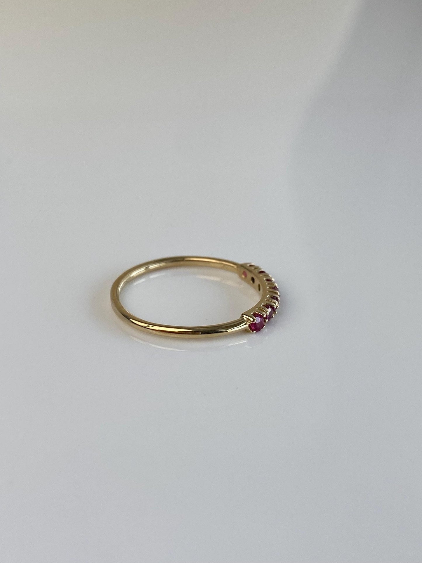 Vintage Solid 14k Yellow Gold Red Spinel Row Ring - Size 5
