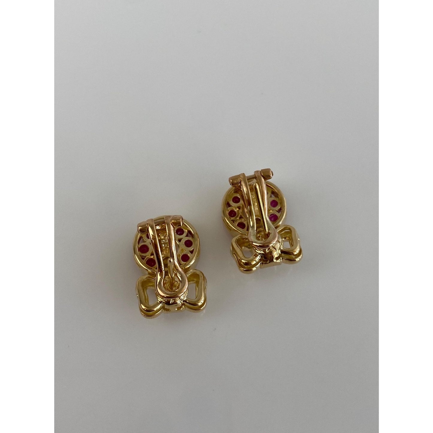 Solid 18k Yellow Gold Diamond Pink Sapphire Bow Earrings