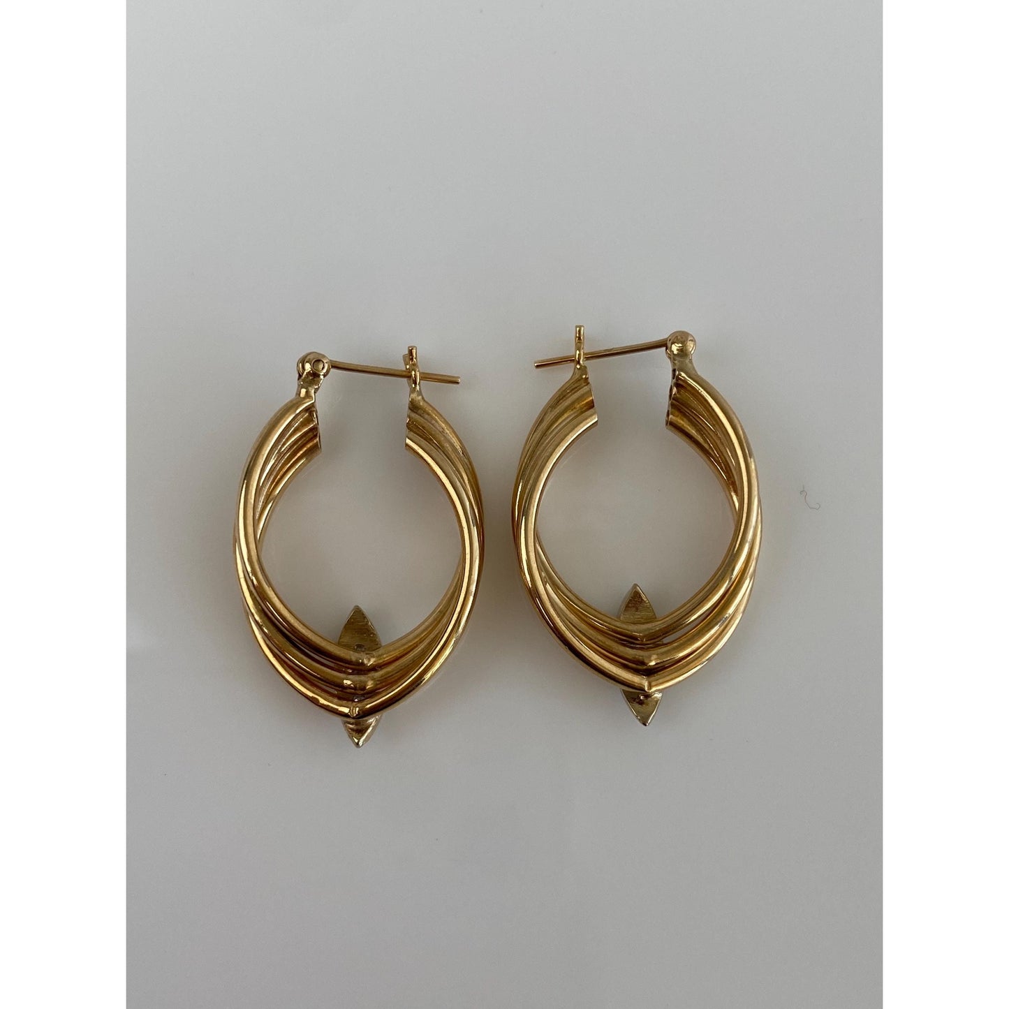 Vintage 14k Yellow & White Gold Diamond Oval Hoop Earrings